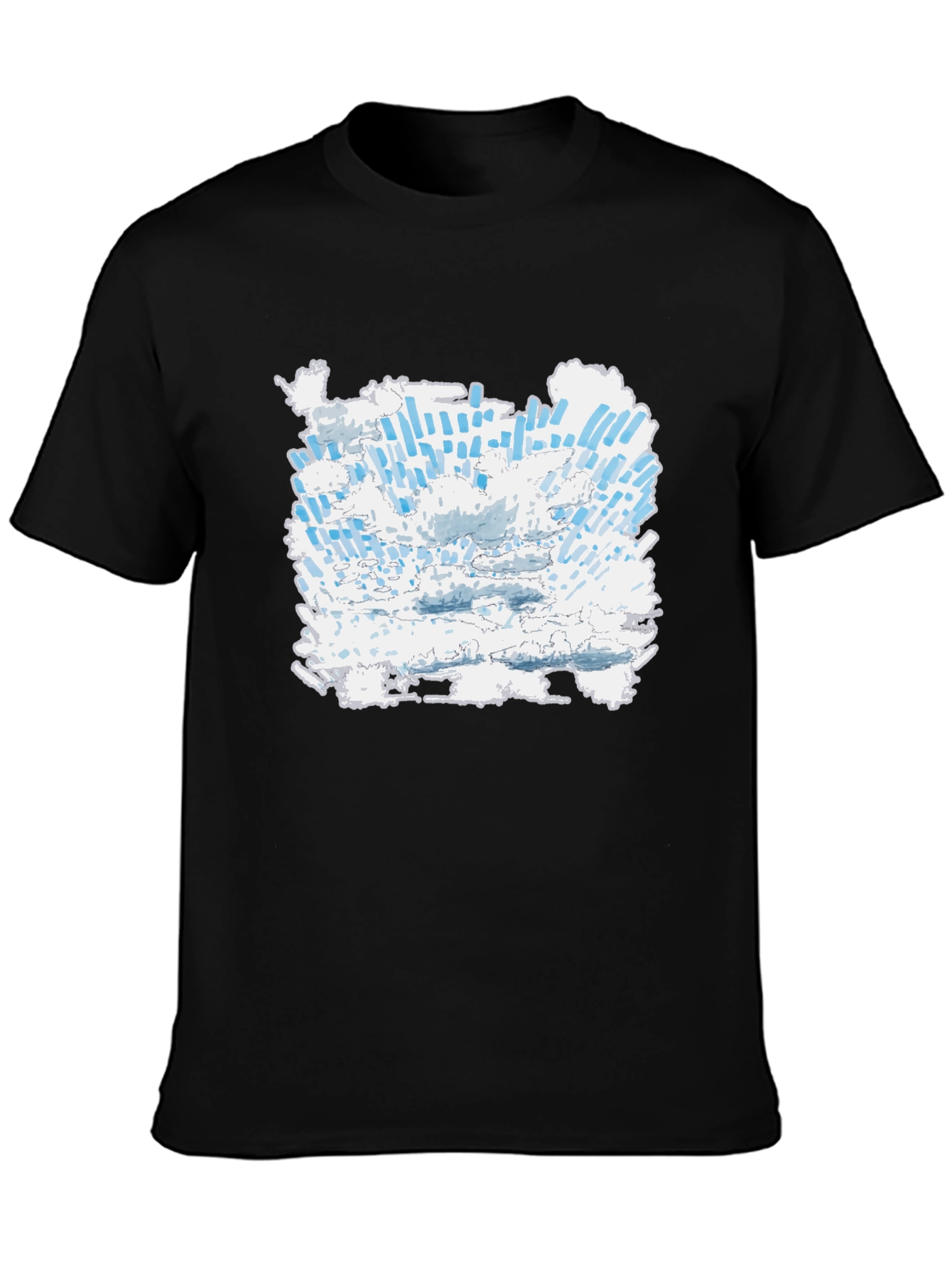 Abstract Cloudscape Graphic Tee - Black Cotton T-Shirt