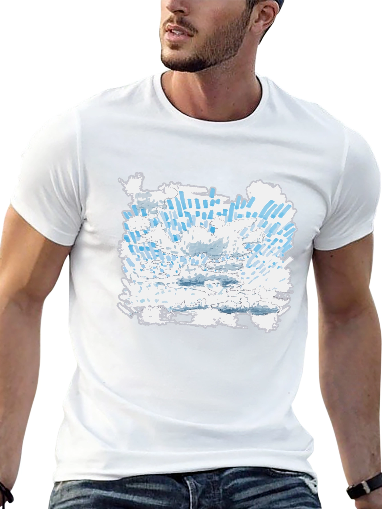 Abstract Cloudscape Graphic Tee - Black Cotton T-Shirt
