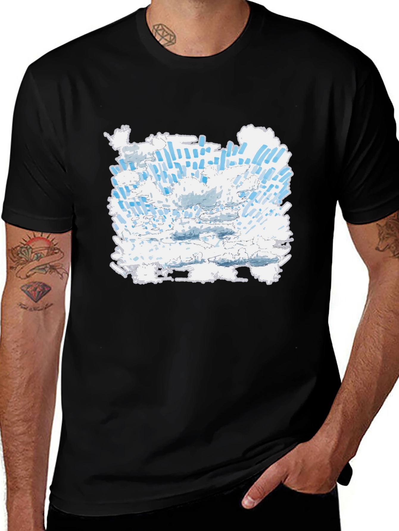 Abstract Cloudscape Graphic Tee - Black Cotton T-Shirt