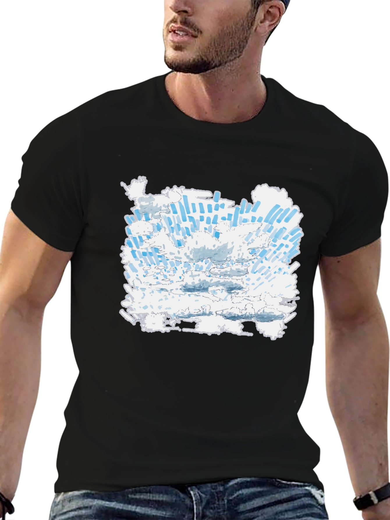 Abstract Cloudscape Graphic Tee - Black Cotton T-Shirt