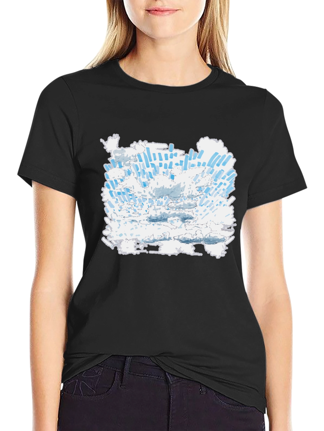 Abstract Cloudscape Graphic Tee - Black Cotton T-Shirt
