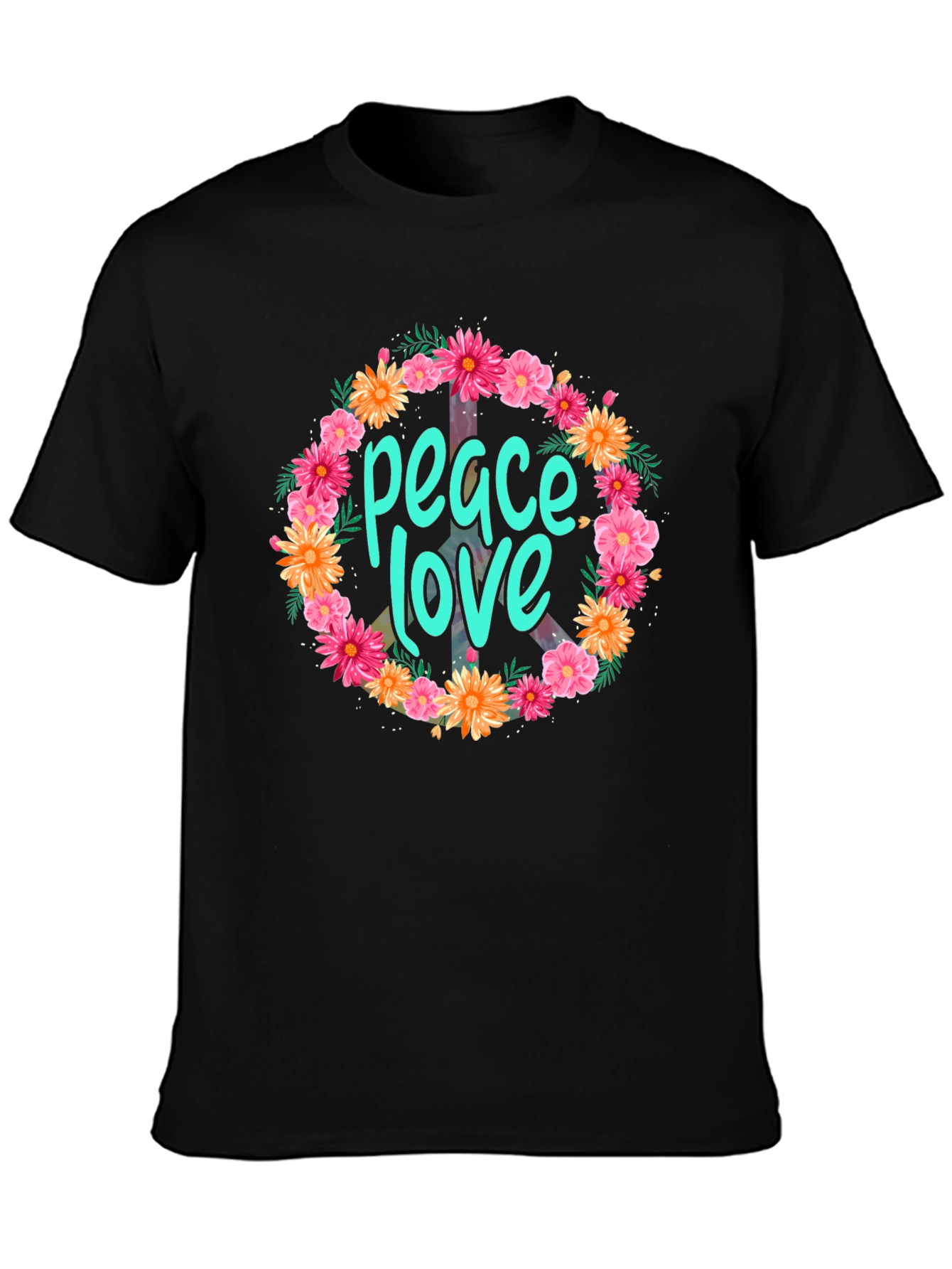 Peace & Love Floral Wreath Graphic Tee