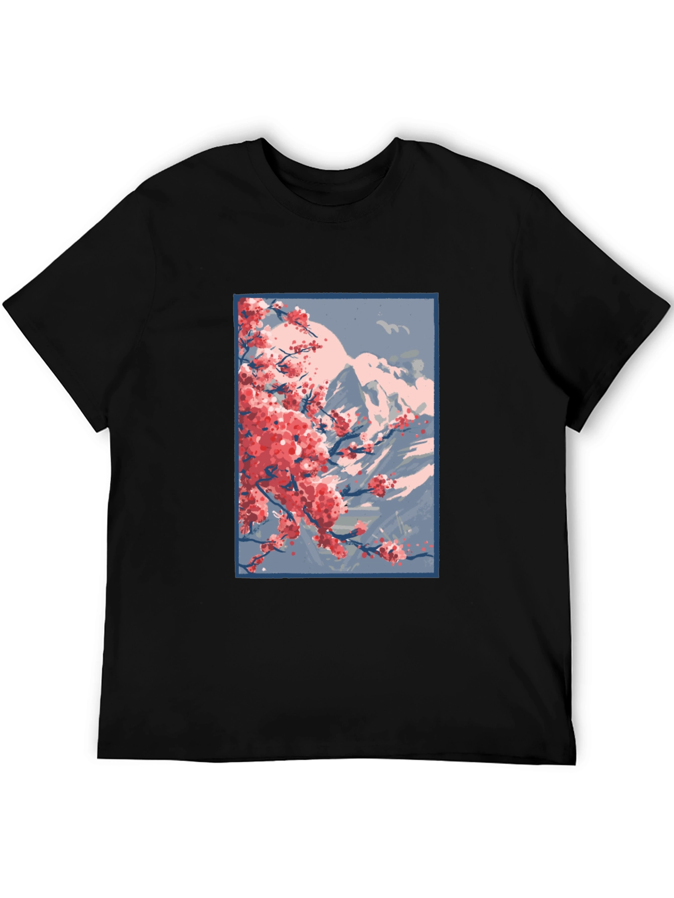 Cherry Blossom Mountain Graphic Tee - Black