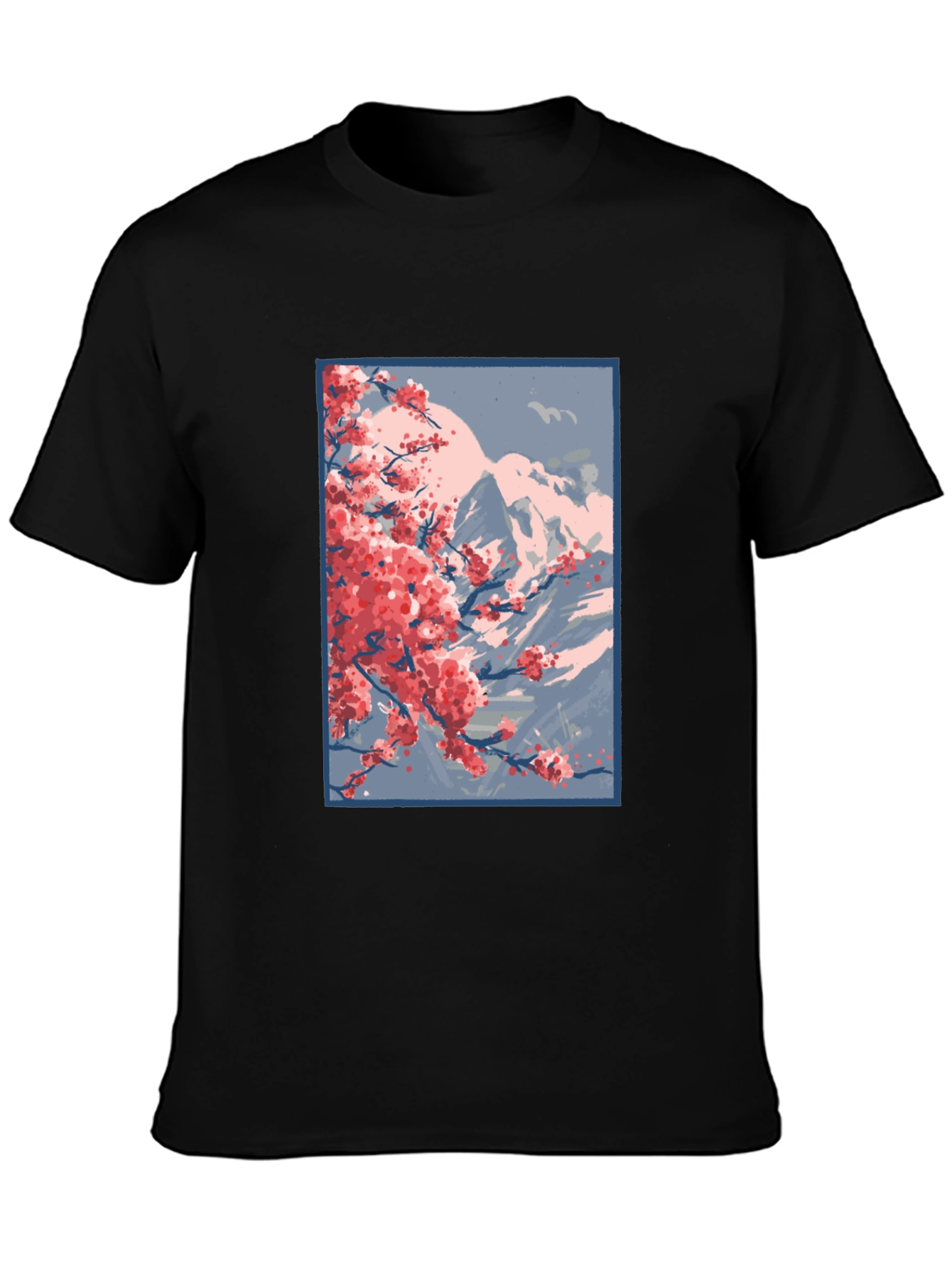 Cherry Blossom Mountain Graphic Tee - Black