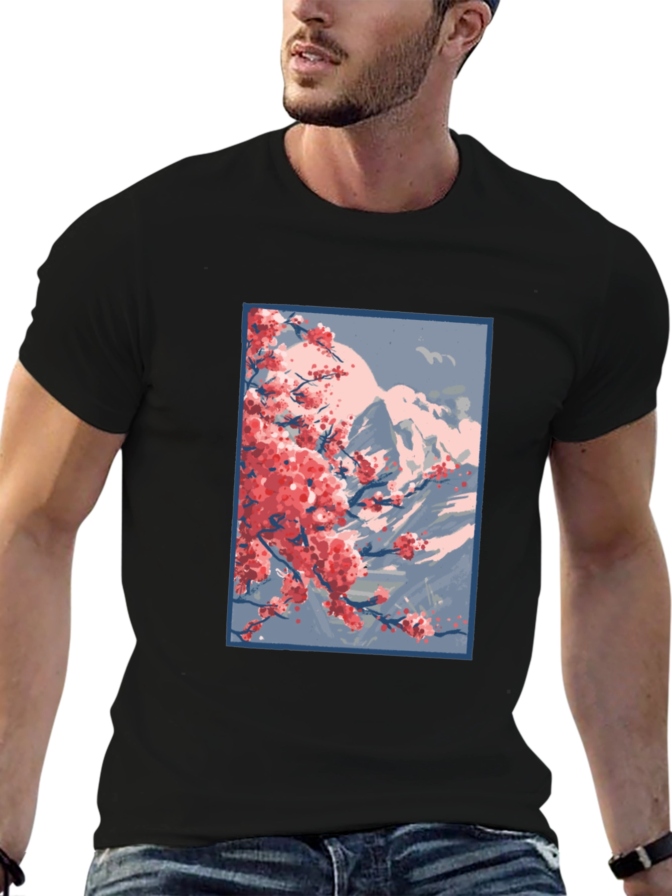 Cherry Blossom Mountain Graphic Tee - Black