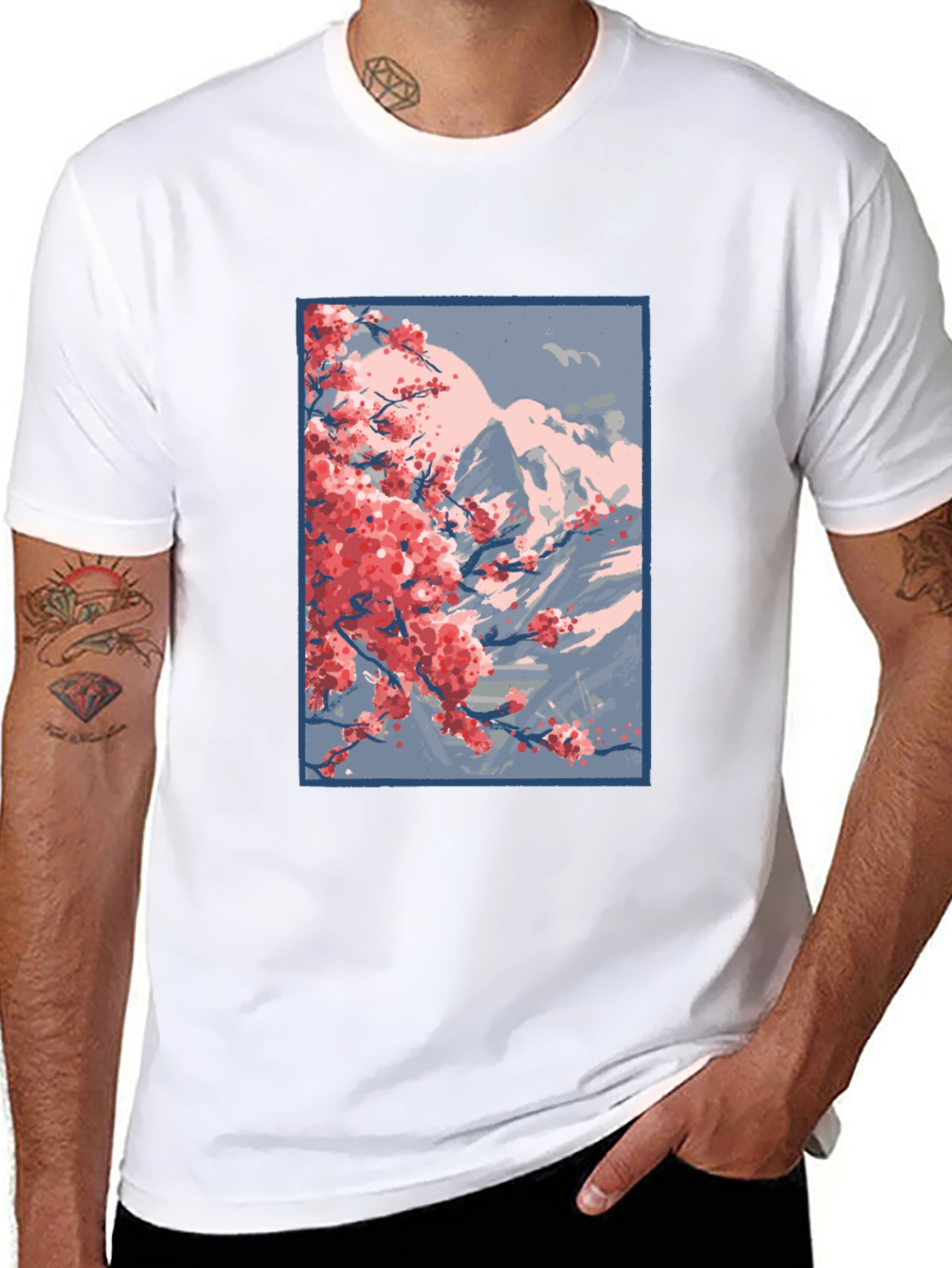 Cherry Blossom Mountain Graphic Tee - Black