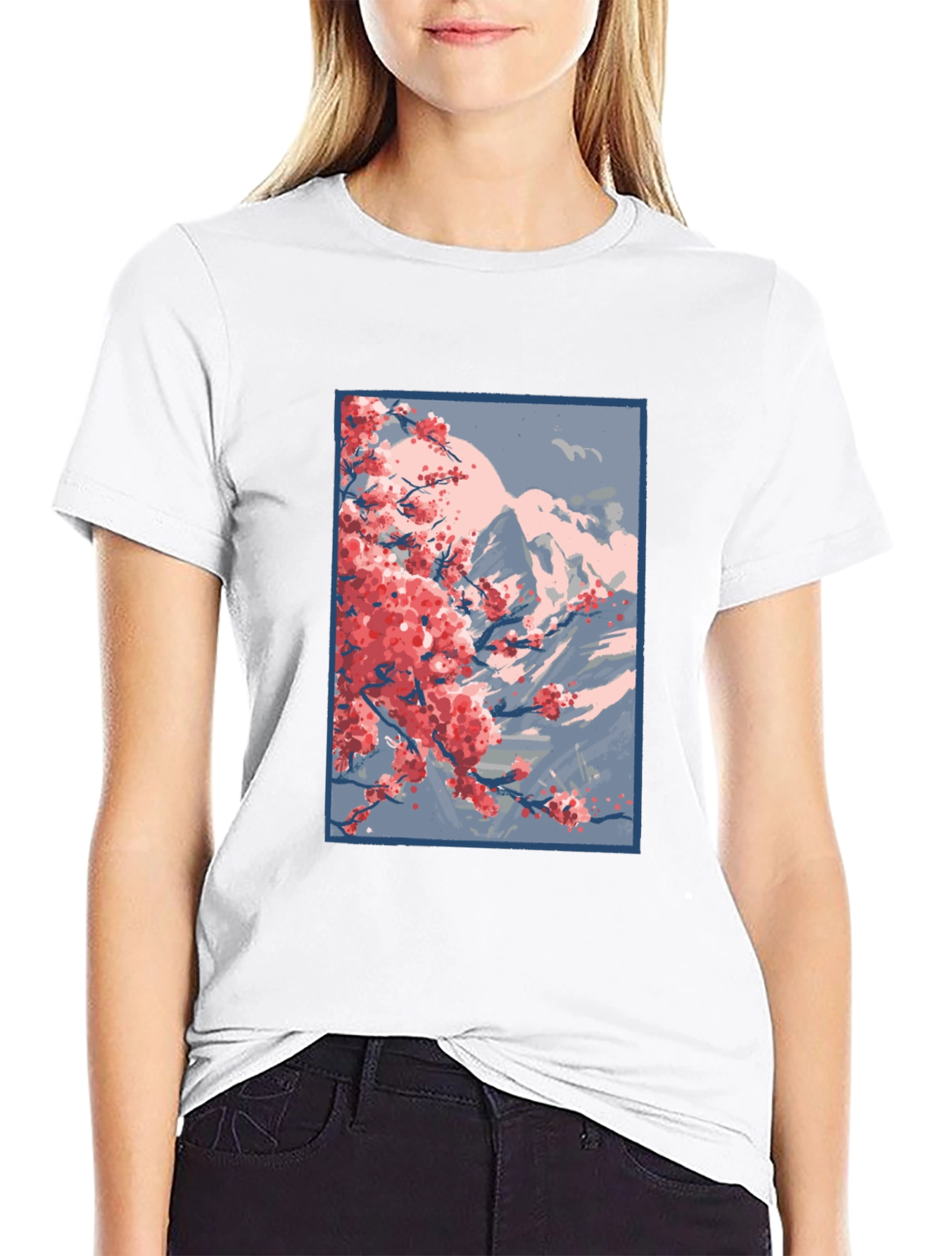 Cherry Blossom Mountain Graphic Tee - Black