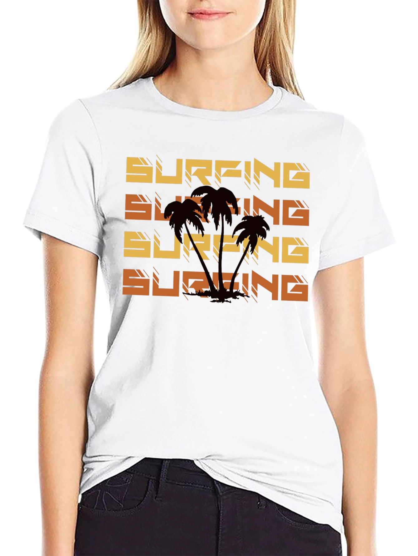 Surfing Palm Tree Graphic Tee - Black