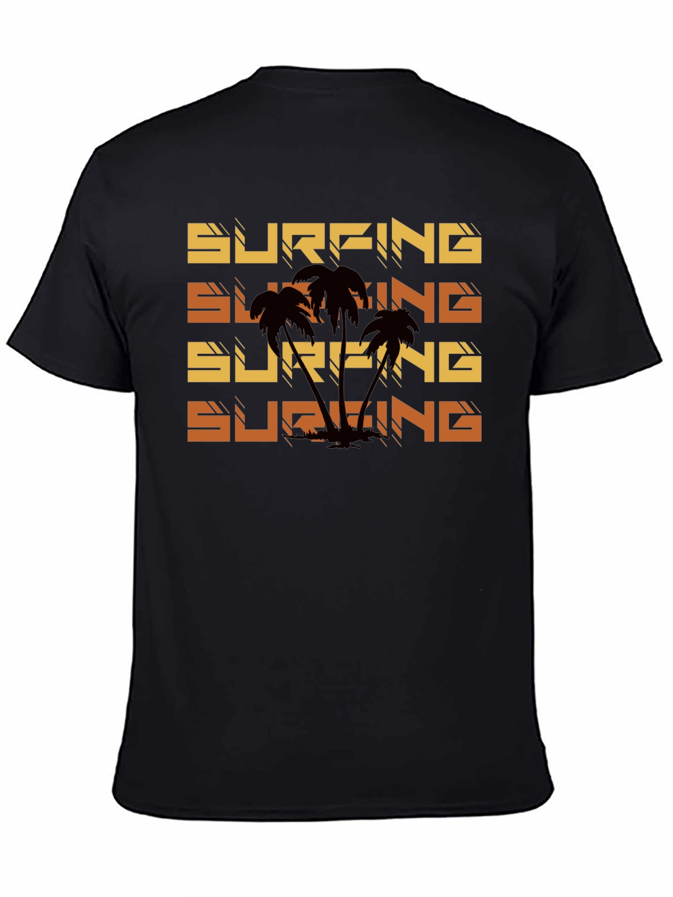 Surfing Palm Tree Graphic Tee - Black