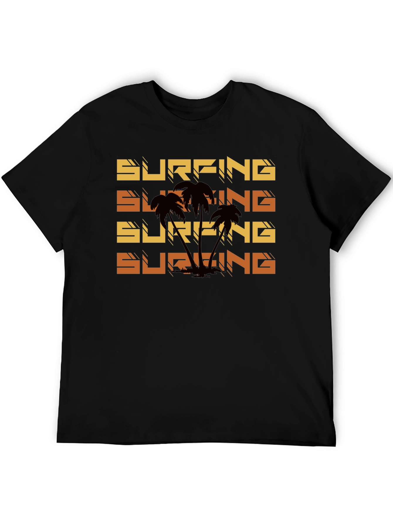 Surfing Palm Tree Graphic Tee - Black