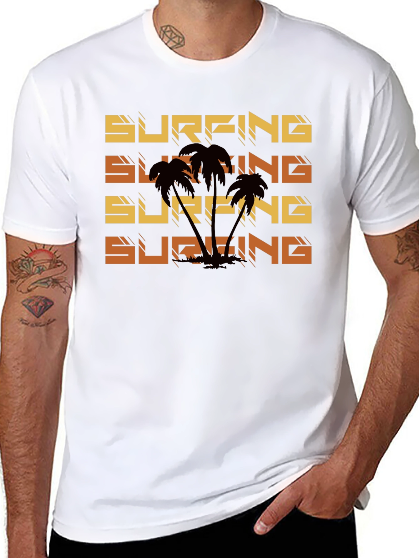 Surfing Palm Tree Graphic Tee - Black