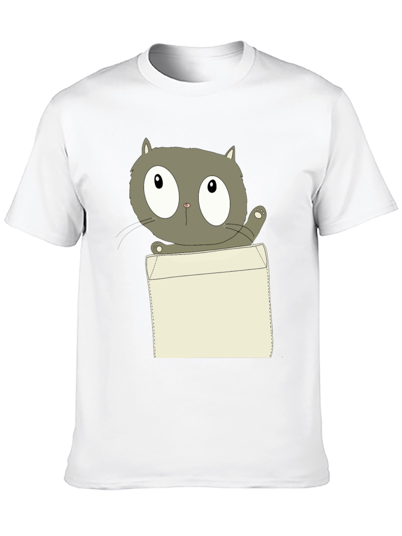 Cartoon Cat Pocket Print Black T-Shirt