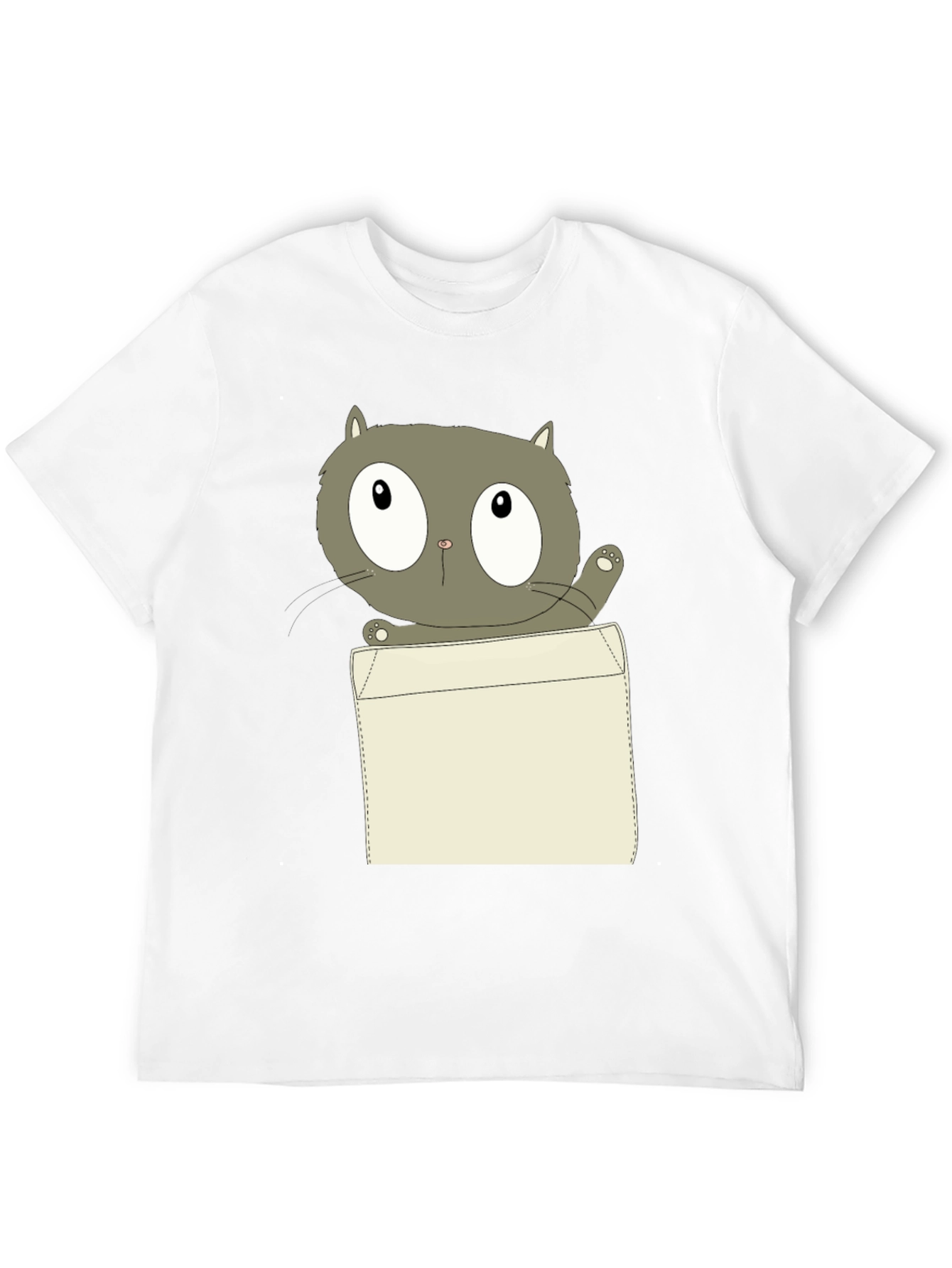 Cartoon Cat Pocket Print Black T-Shirt