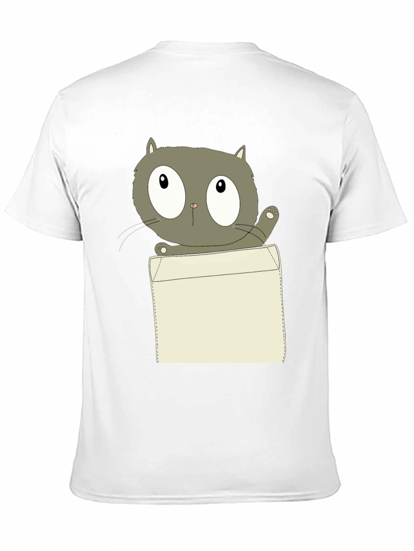 Cartoon Cat Pocket Print Black T-Shirt