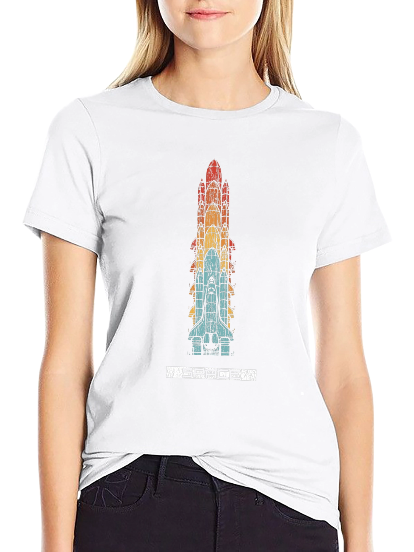 Retro Space Shuttle Stack Black T-Shirt