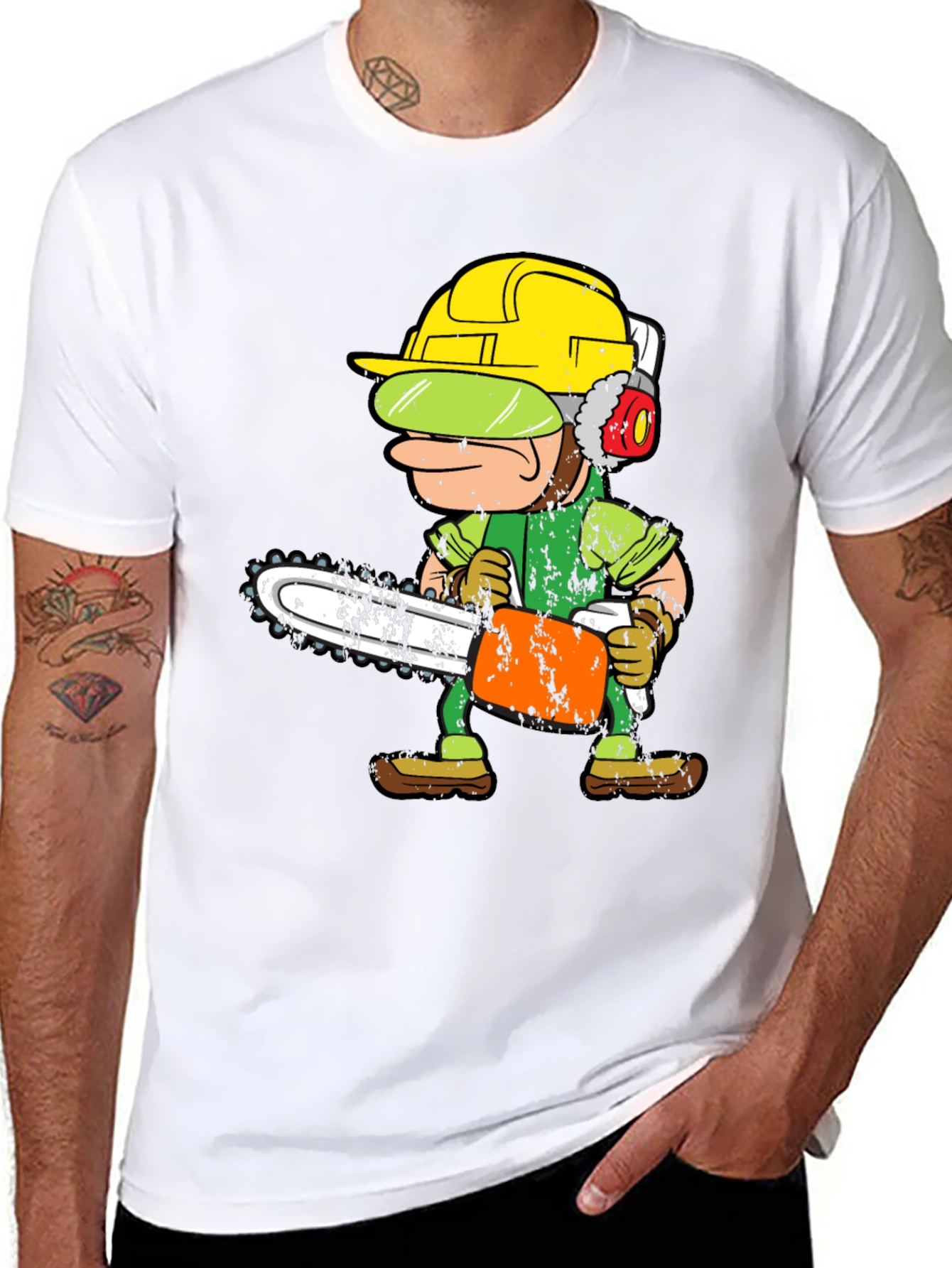 Funny Cartoon Chainsaw Lumberjack Graphic Tee