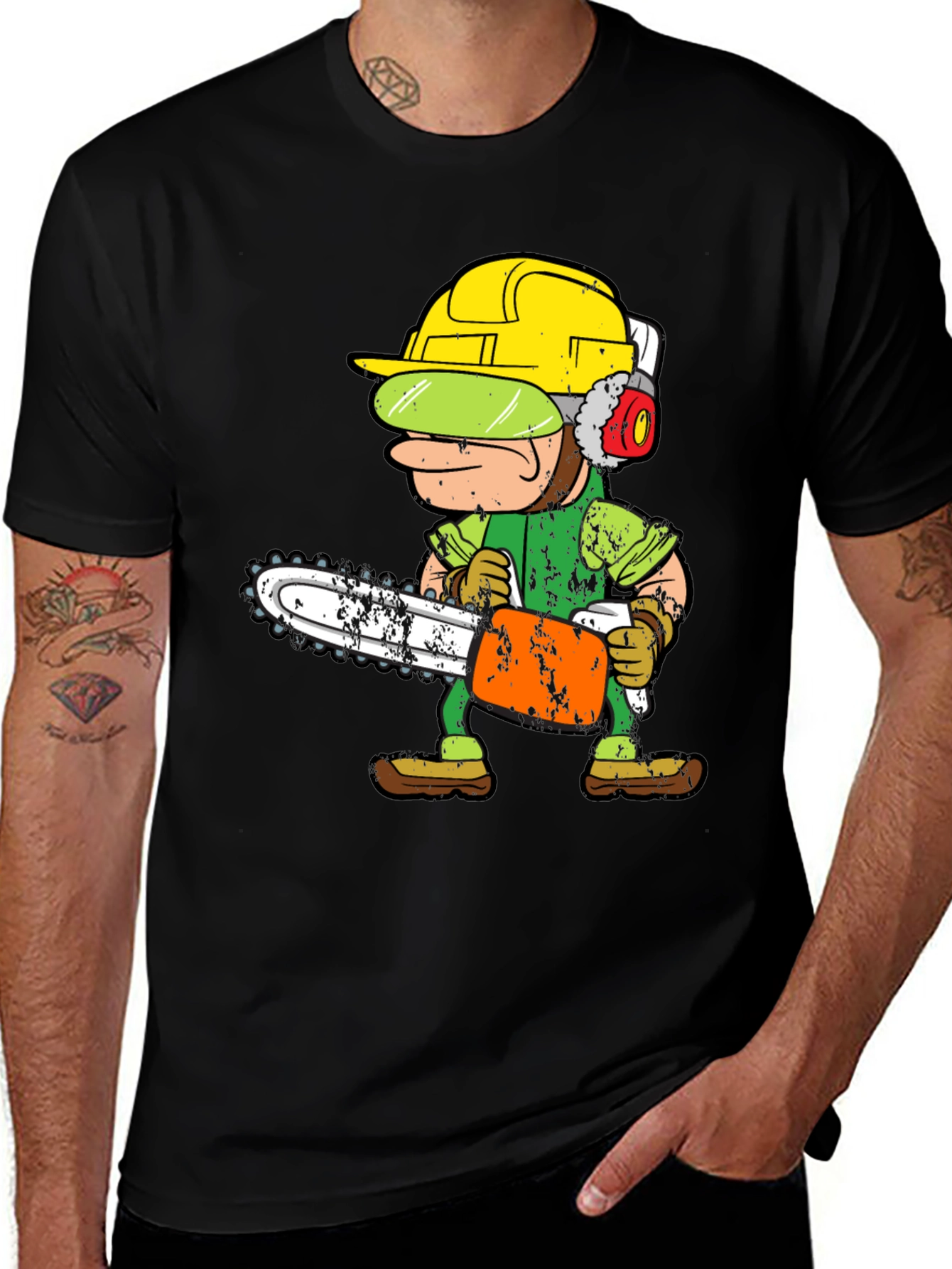 Funny Cartoon Chainsaw Lumberjack Graphic Tee