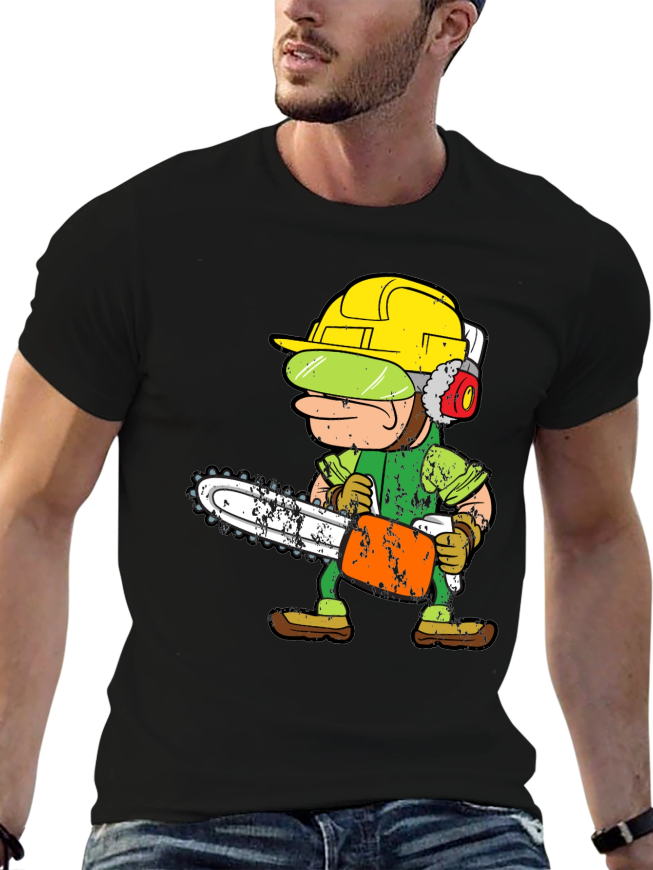 Funny Cartoon Chainsaw Lumberjack Graphic Tee