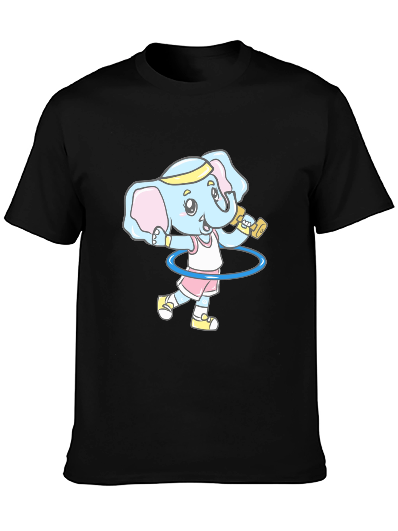 Elephant Gym Cartoon Black T-Shirt