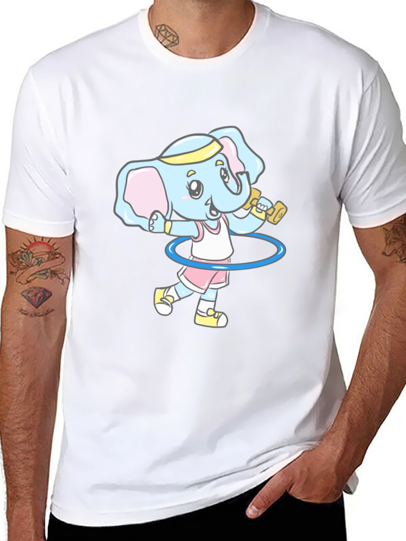 Elephant Gym Cartoon Black T-Shirt