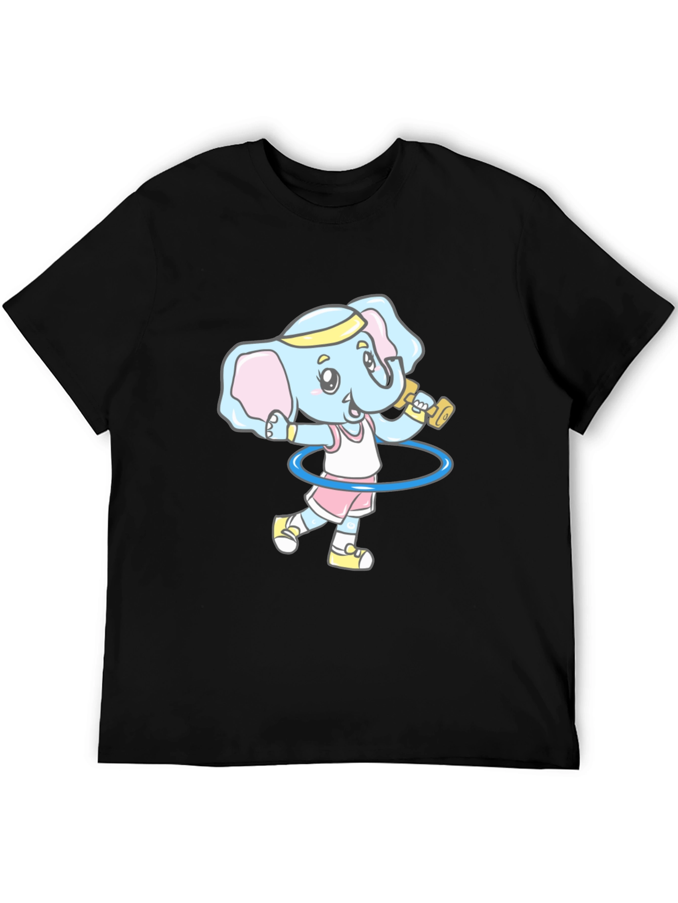 Elephant Gym Cartoon Black T-Shirt