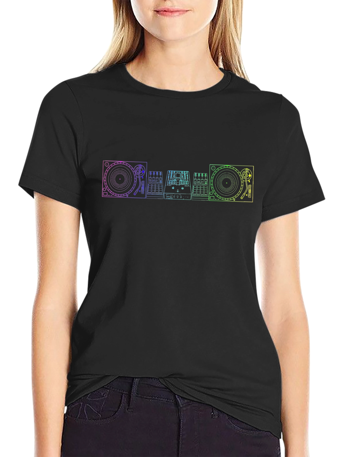 DJ Equipment Rainbow Outline T-Shirt