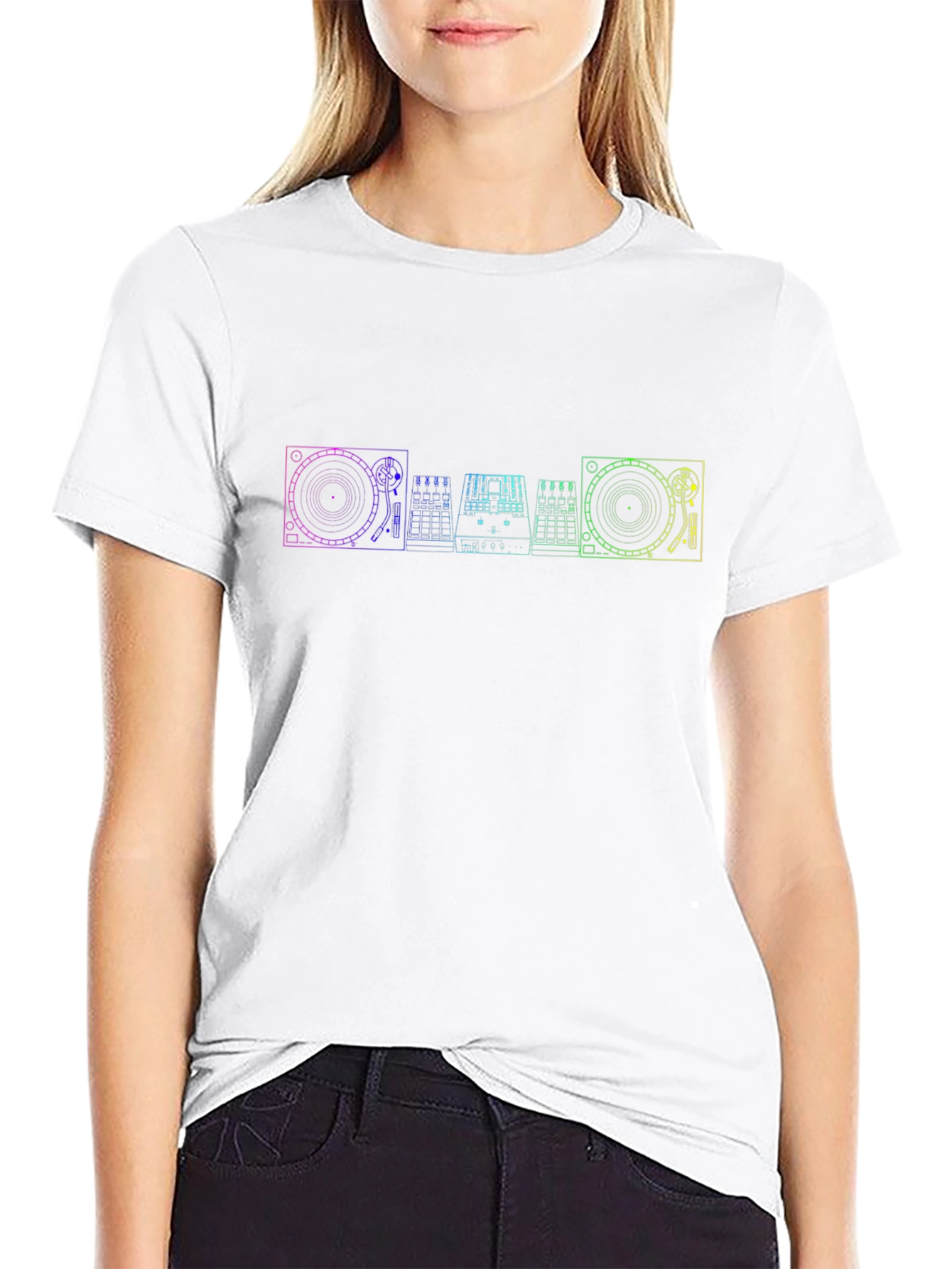 DJ Equipment Rainbow Outline T-Shirt