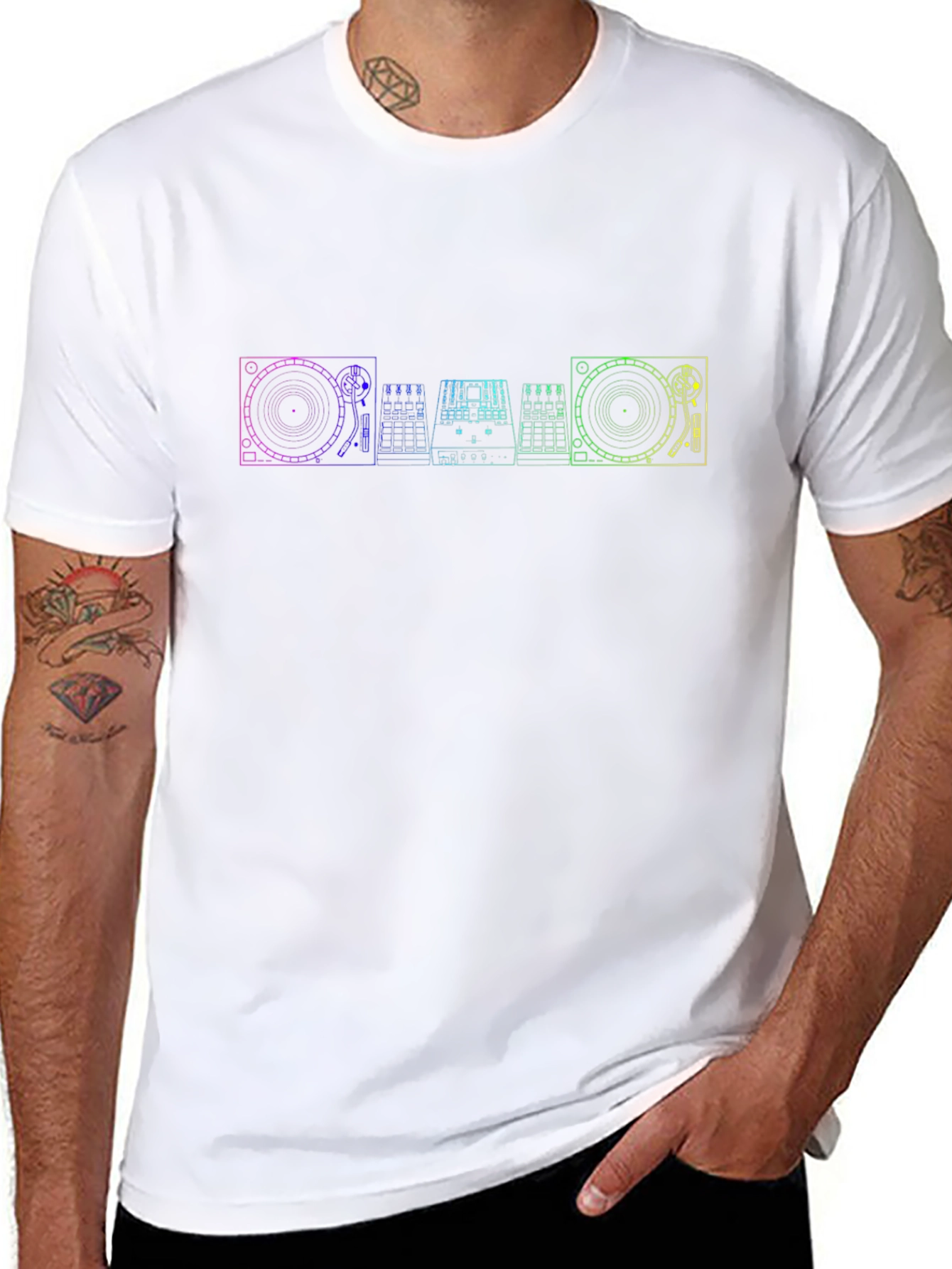 DJ Equipment Rainbow Outline T-Shirt
