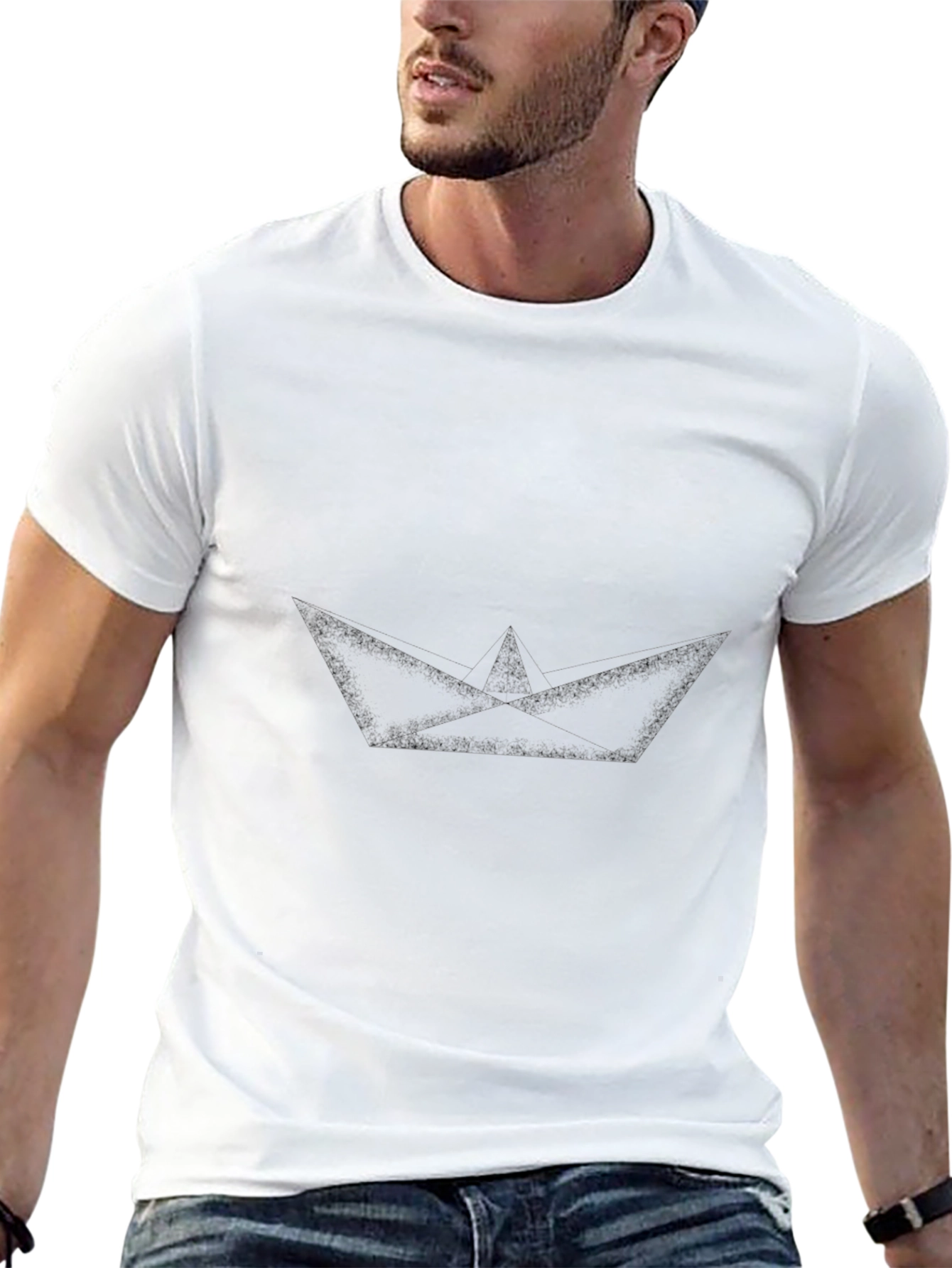 Mens Black Graphic Tee - Paper Boat Design