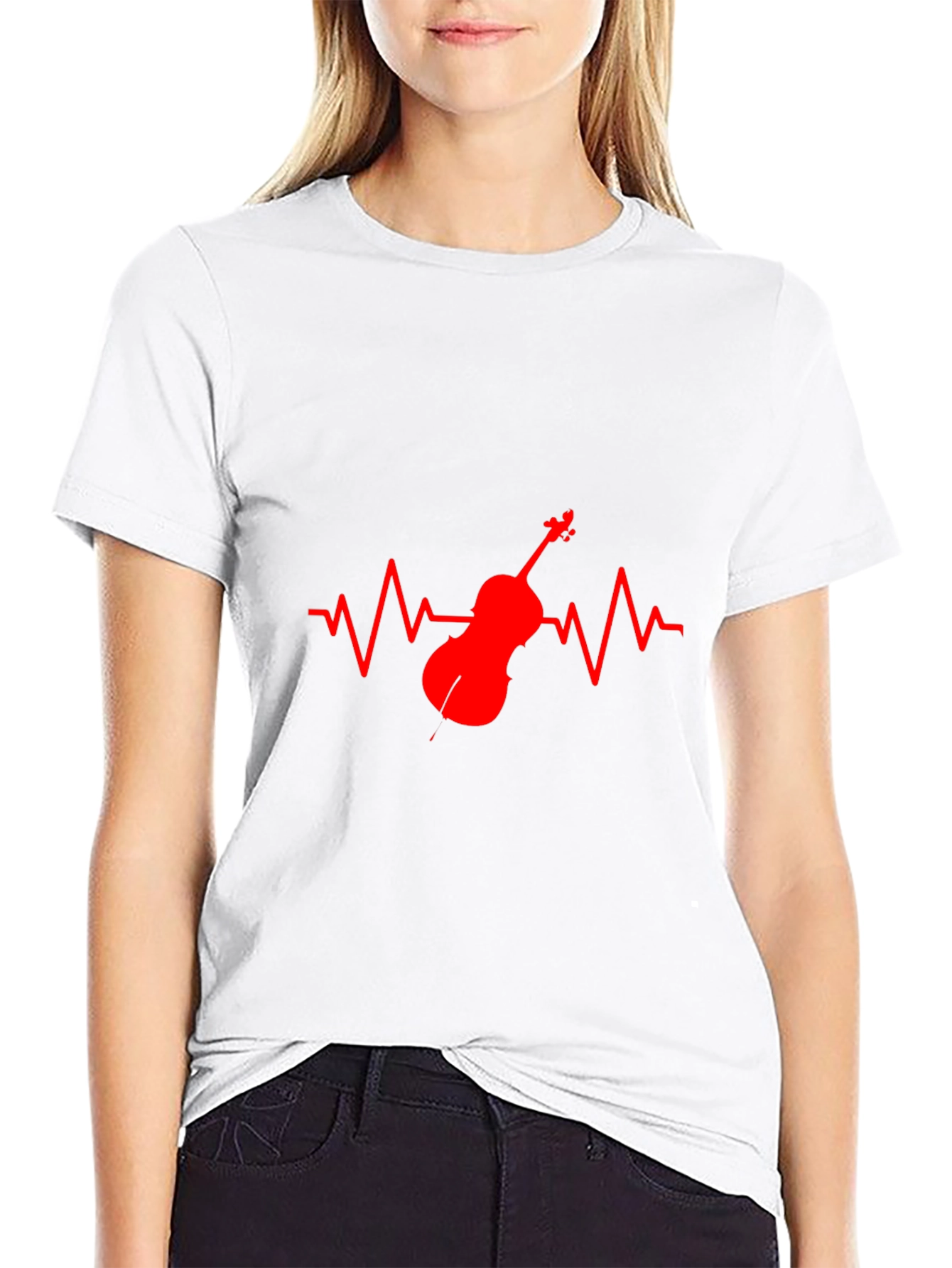 Violin Heartbeat Graphic Tee - Black