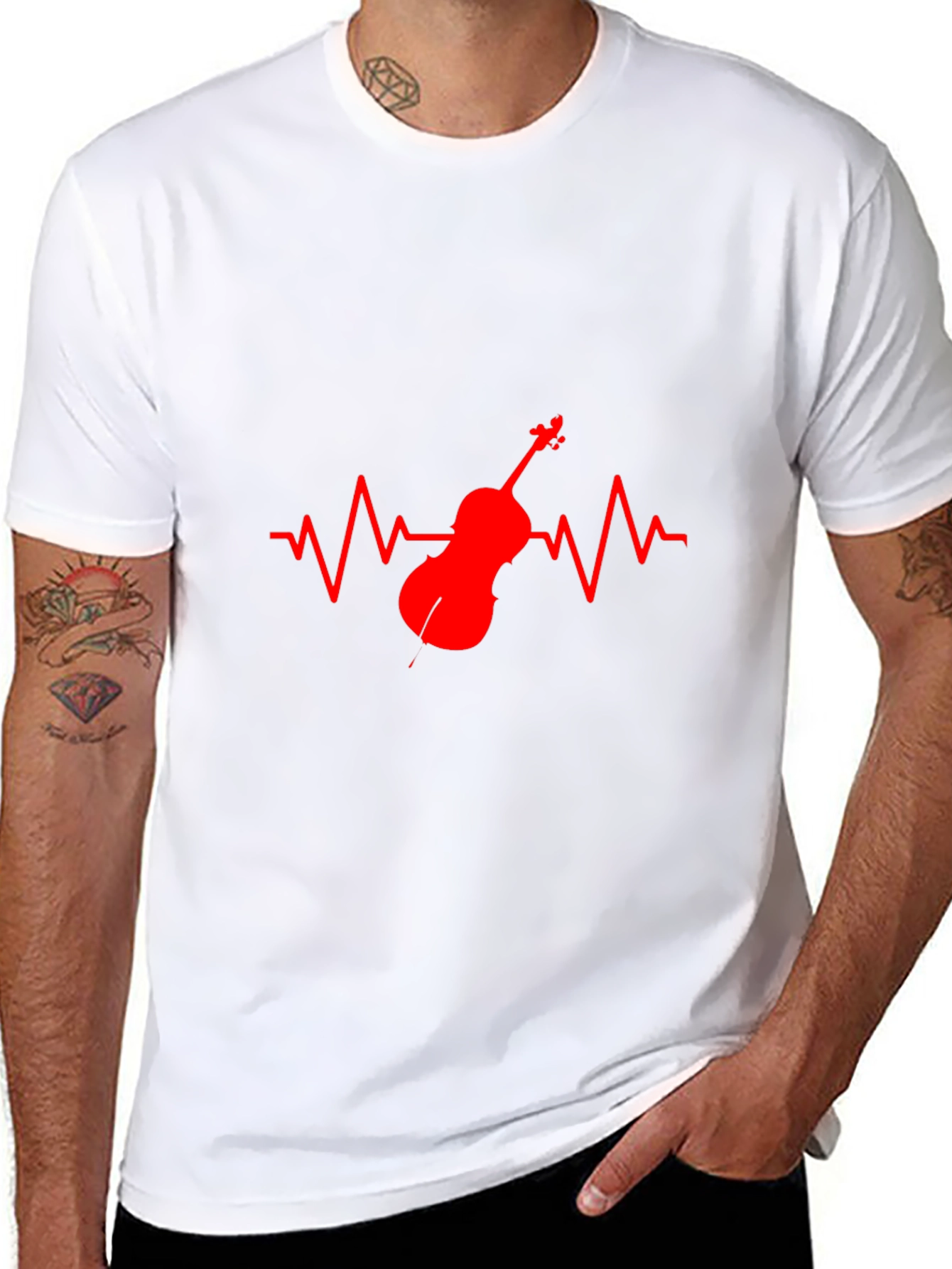 Violin Heartbeat Graphic Tee - Black