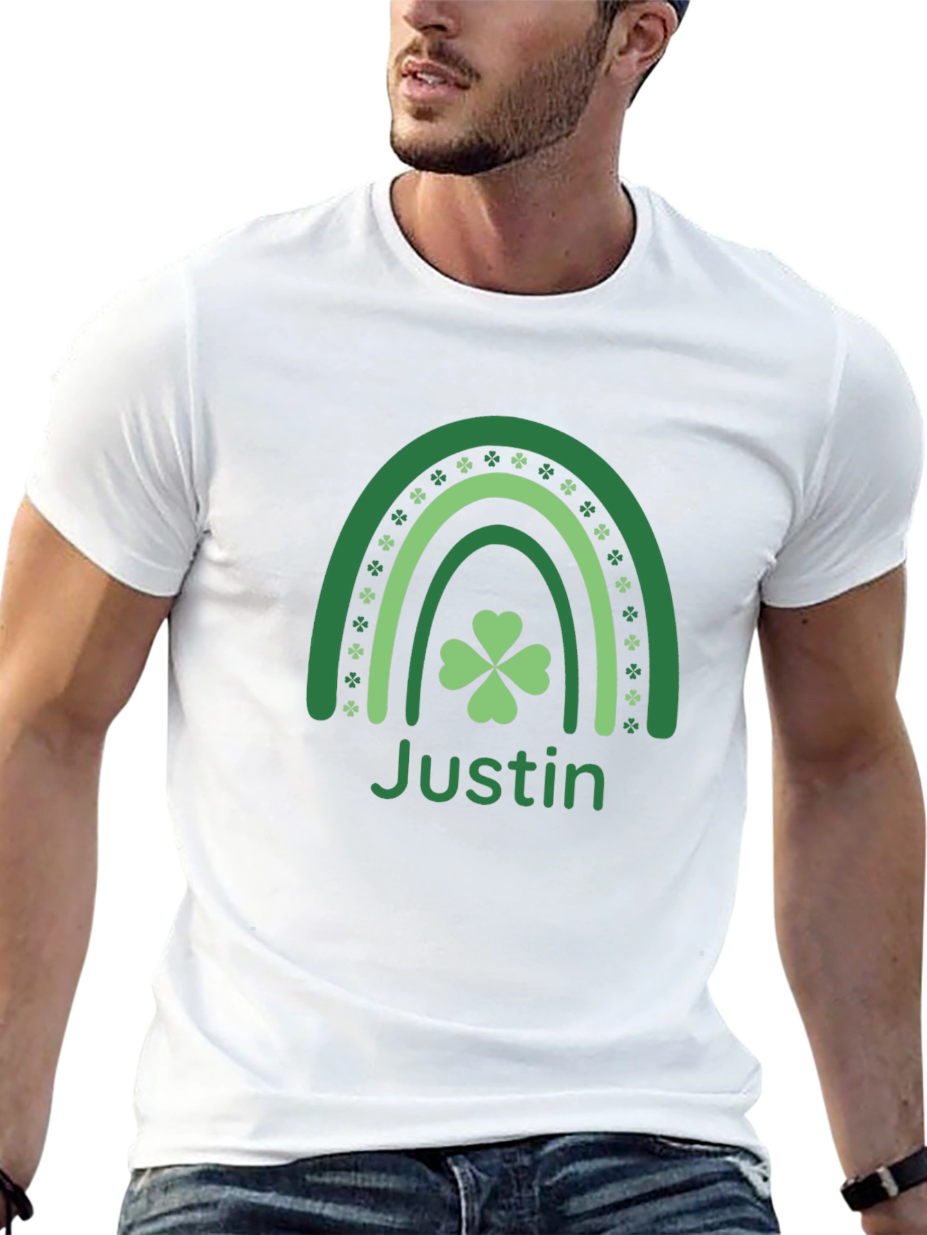 St. Patricks Day Justin Shamrock Rainbow T-Shirt