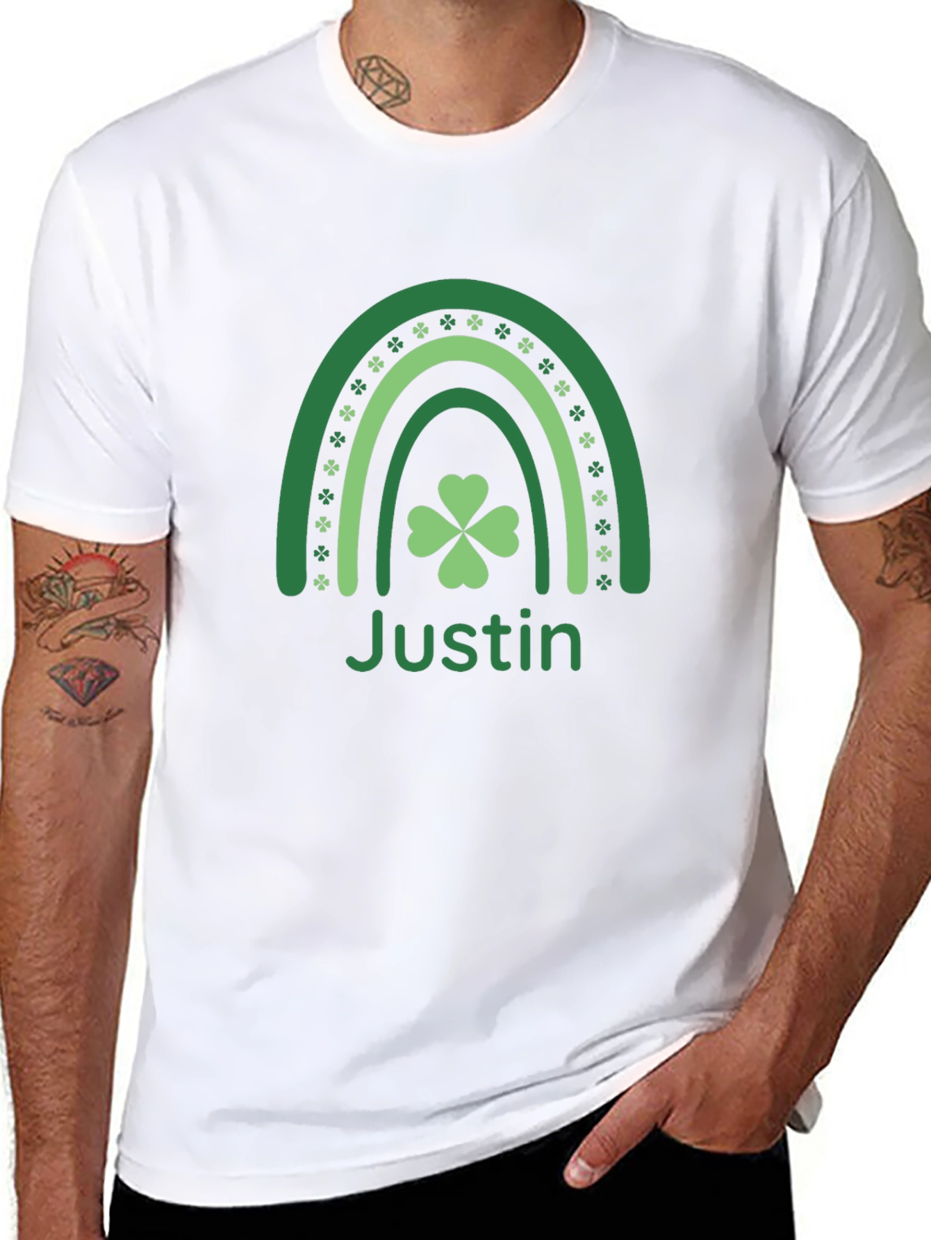 St. Patricks Day Justin Shamrock Rainbow T-Shirt
