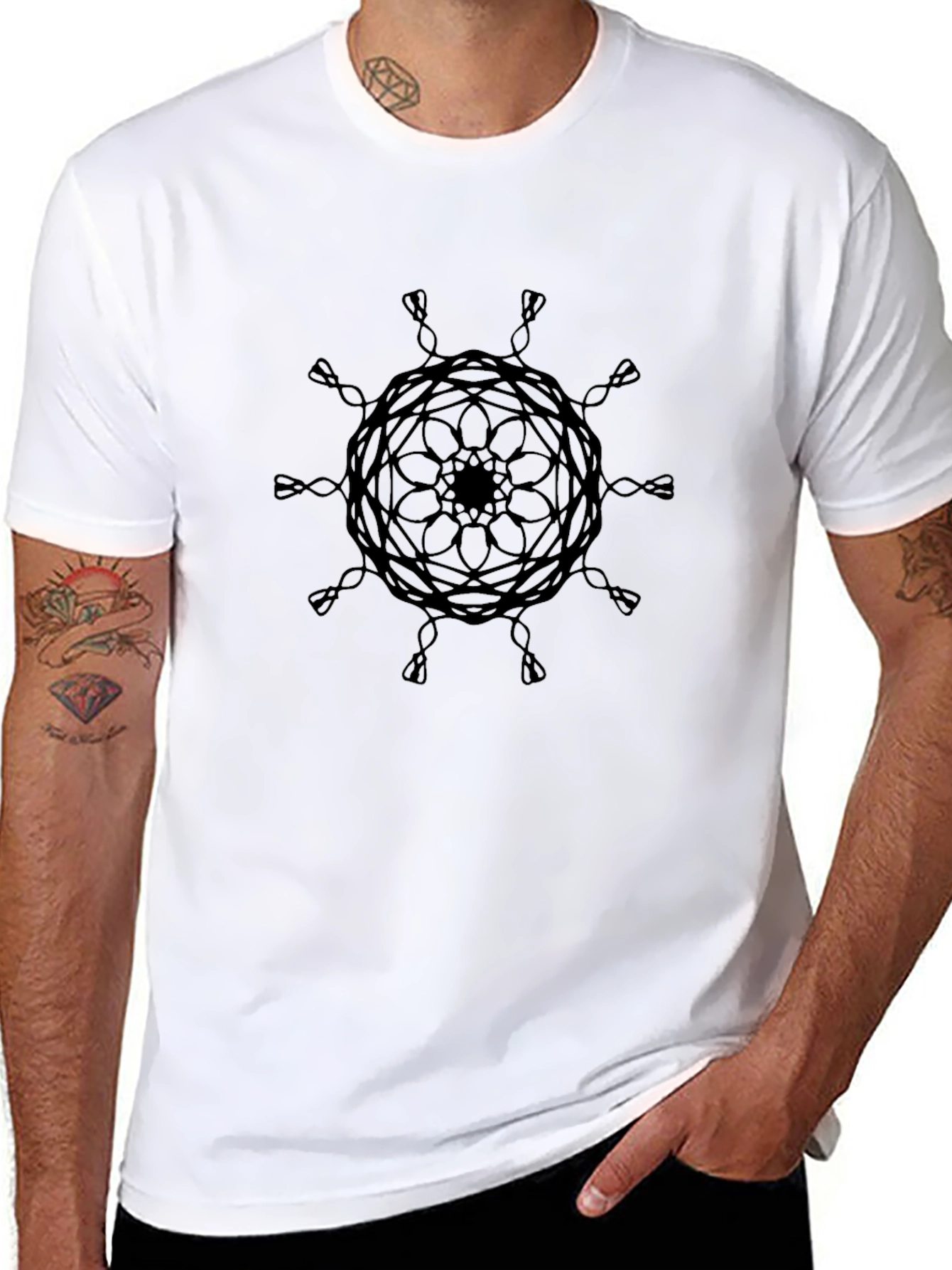Geometric Mandala Print Black T-Shirt