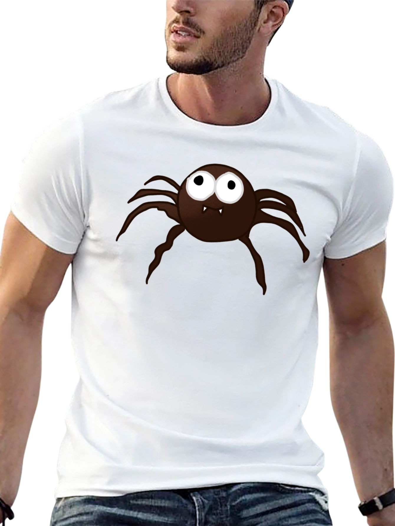 Mens Black T-Shirt with Cartoon Spider Graphic
