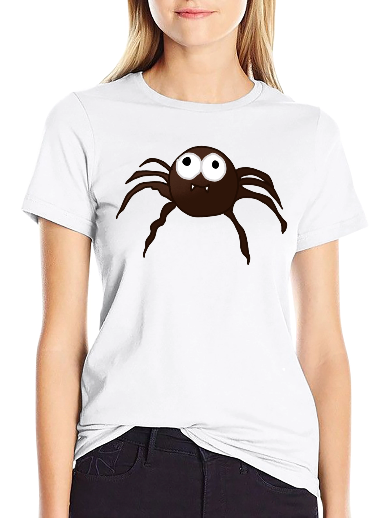Mens Black T-Shirt with Cartoon Spider Graphic