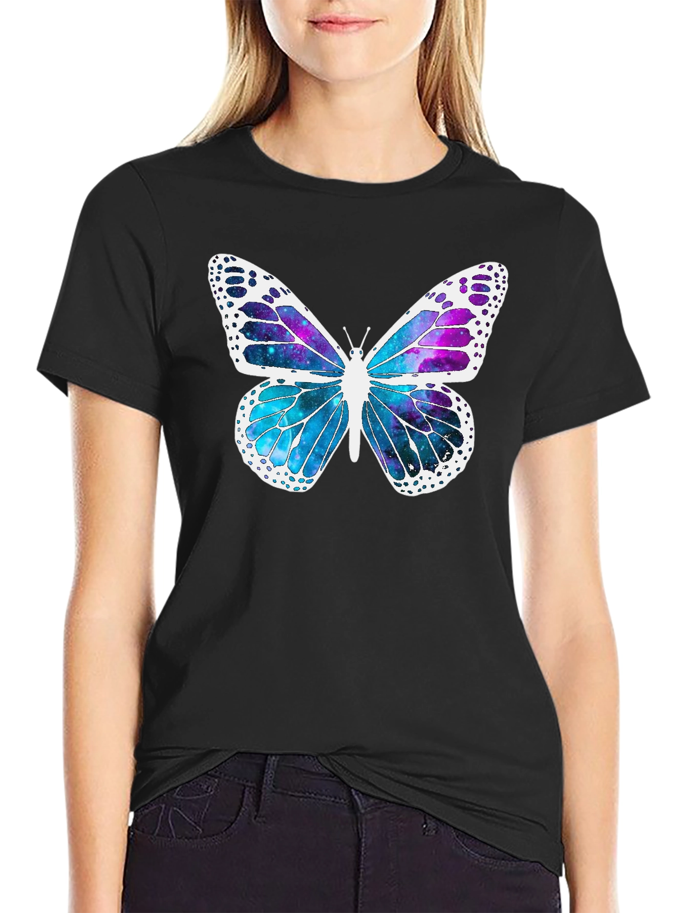 Butterfly Galaxy Graphic Tee - Stylish Mens Black T-Shirt