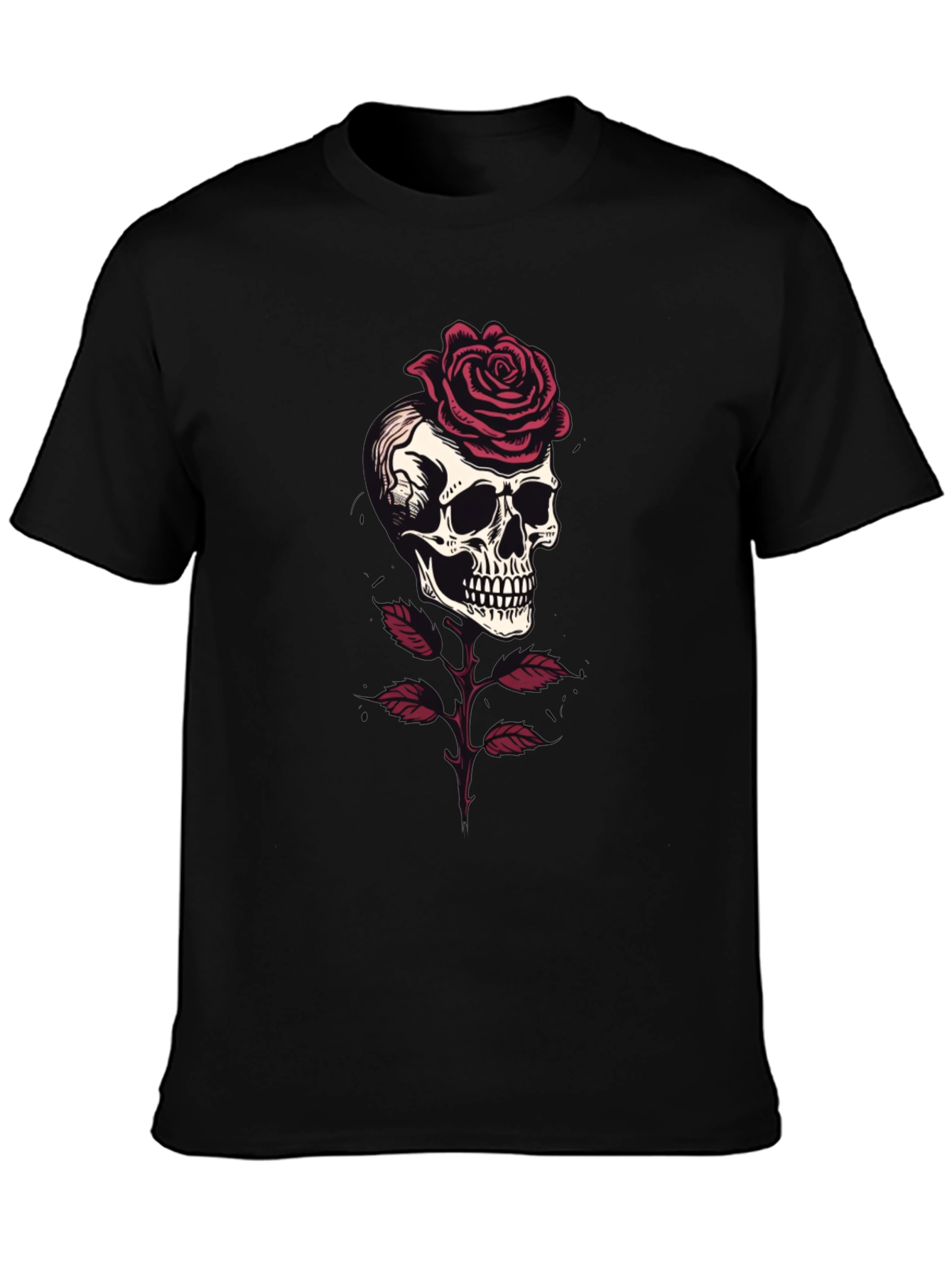 Skull & Rose Graphic Tee - Gothic Style