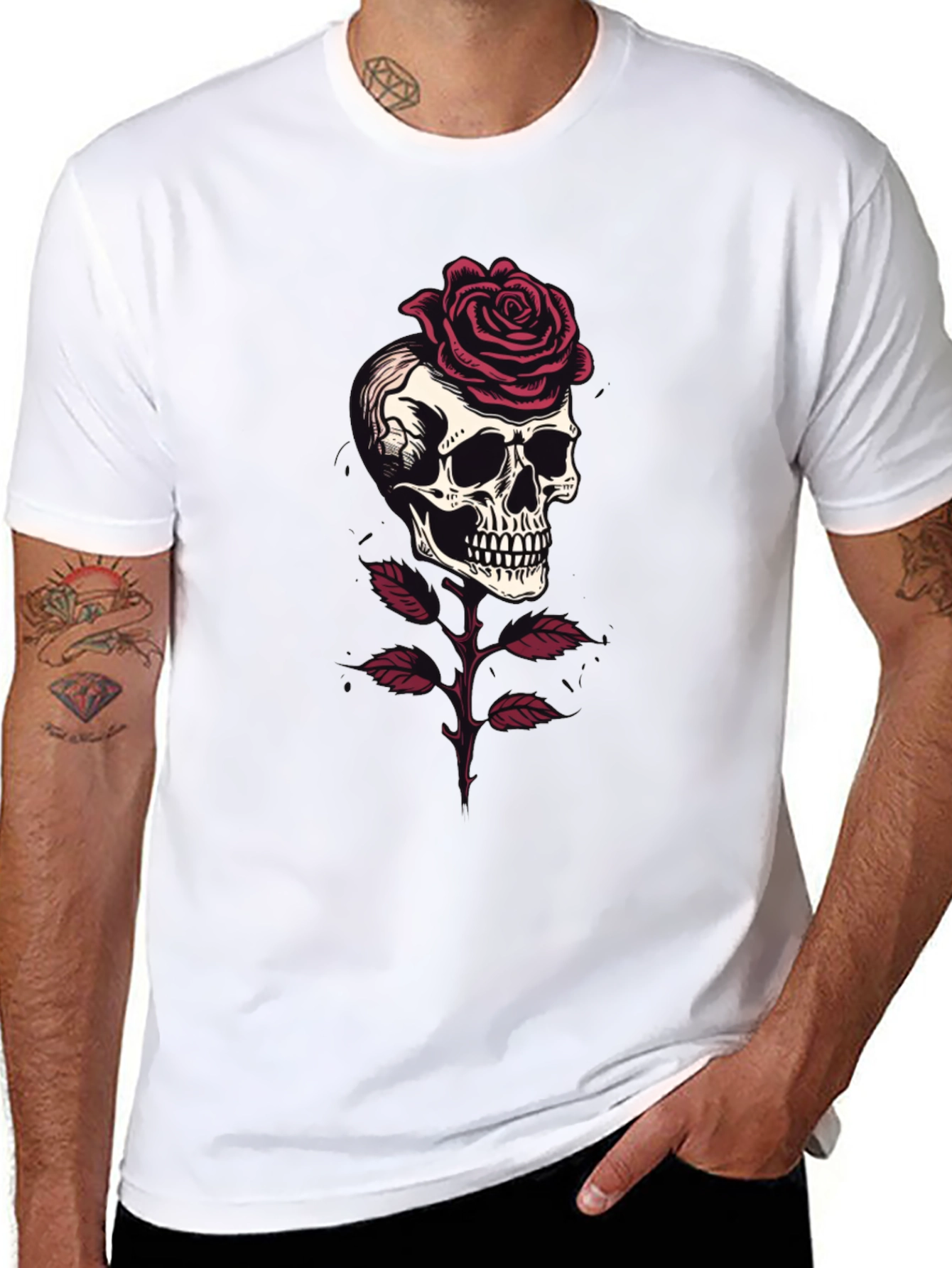 Skull & Rose Graphic Tee - Gothic Style