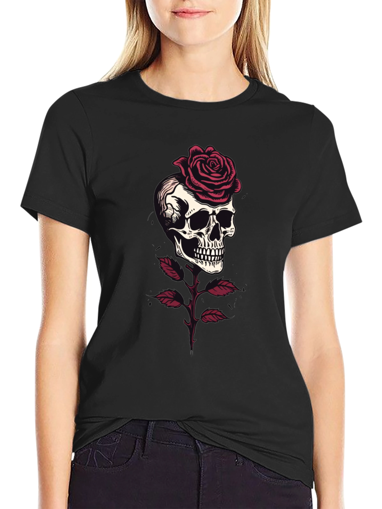 Skull & Rose Graphic Tee - Gothic Style