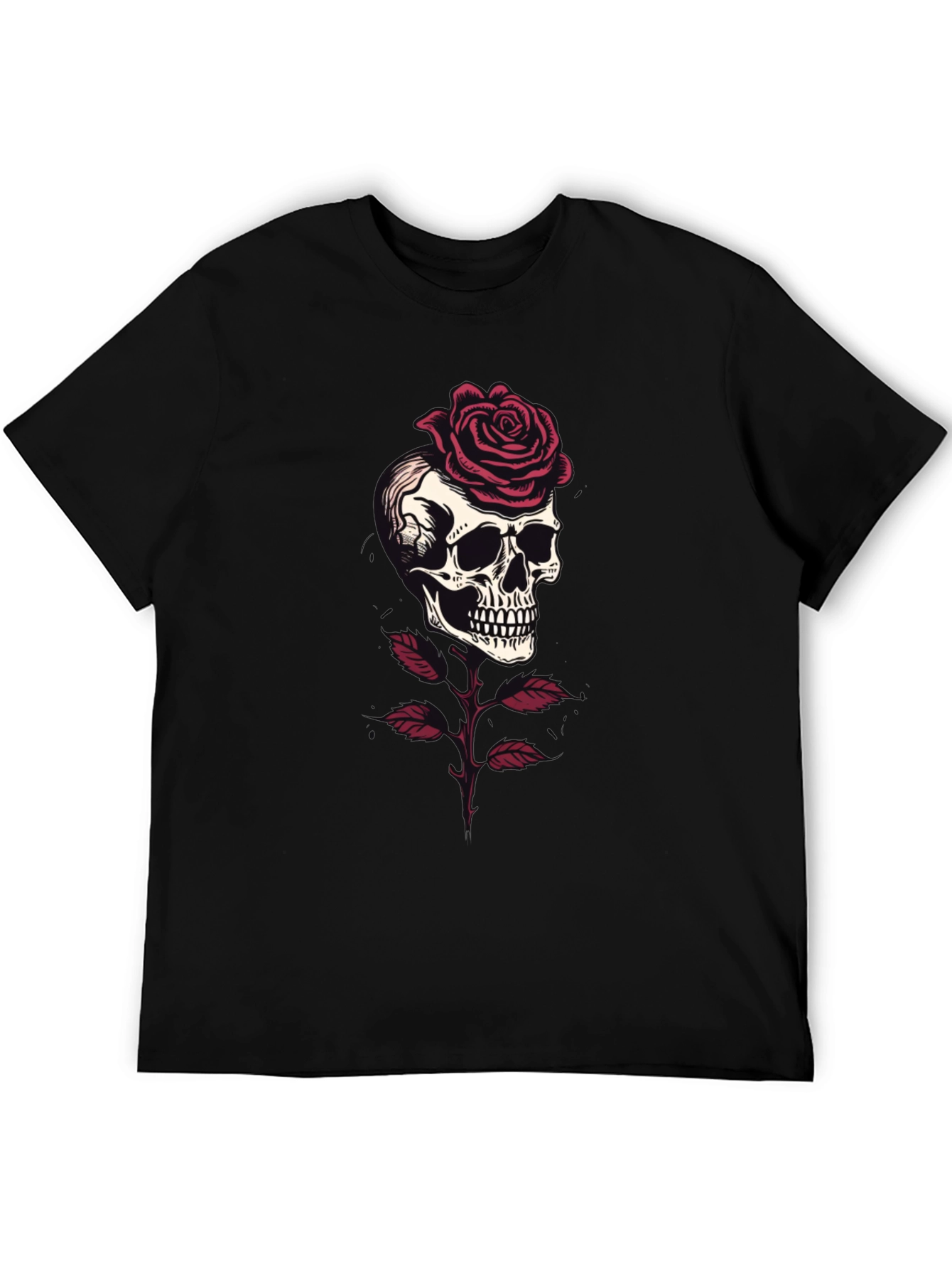 Skull & Rose Graphic Tee - Gothic Style