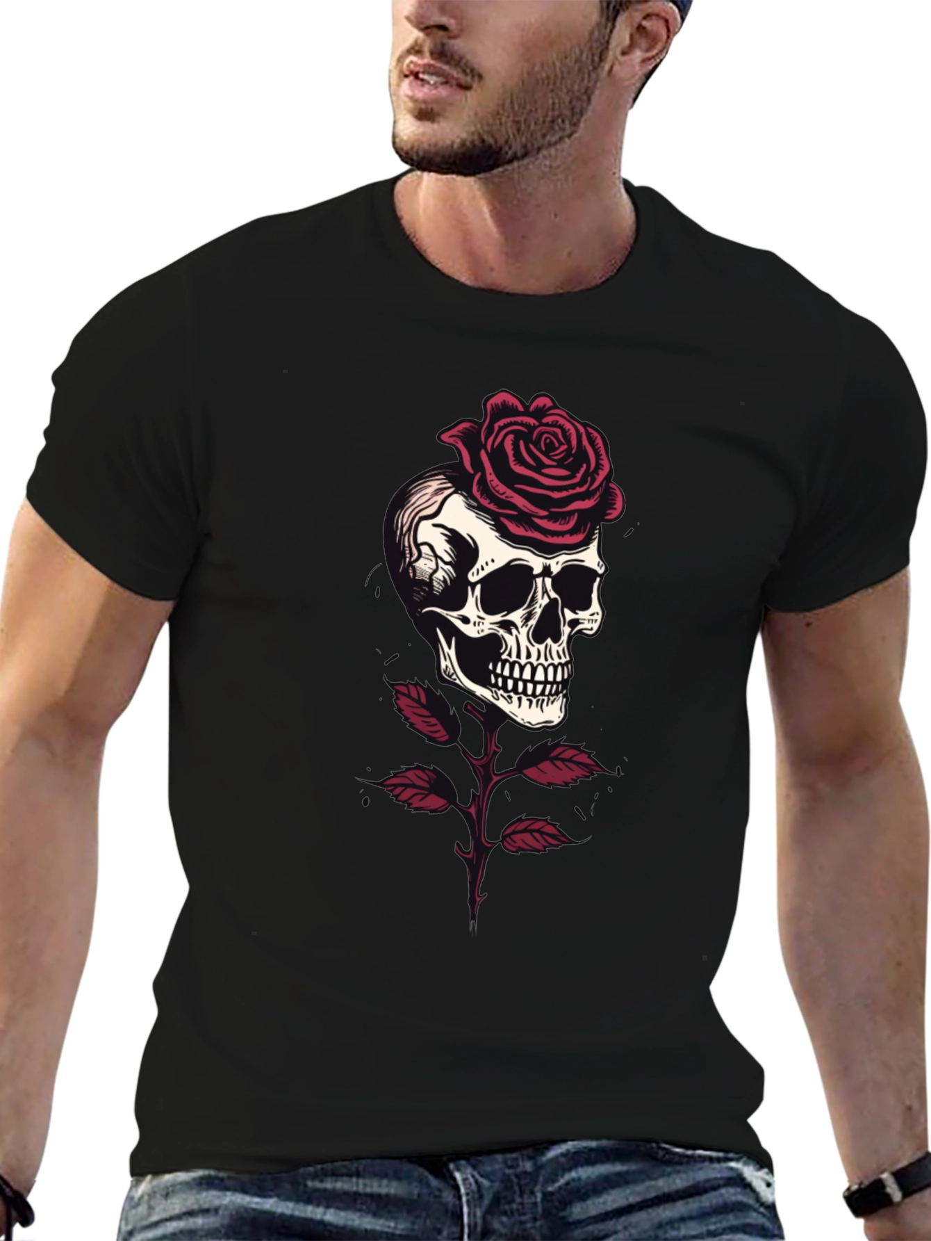 Skull & Rose Graphic Tee - Gothic Style