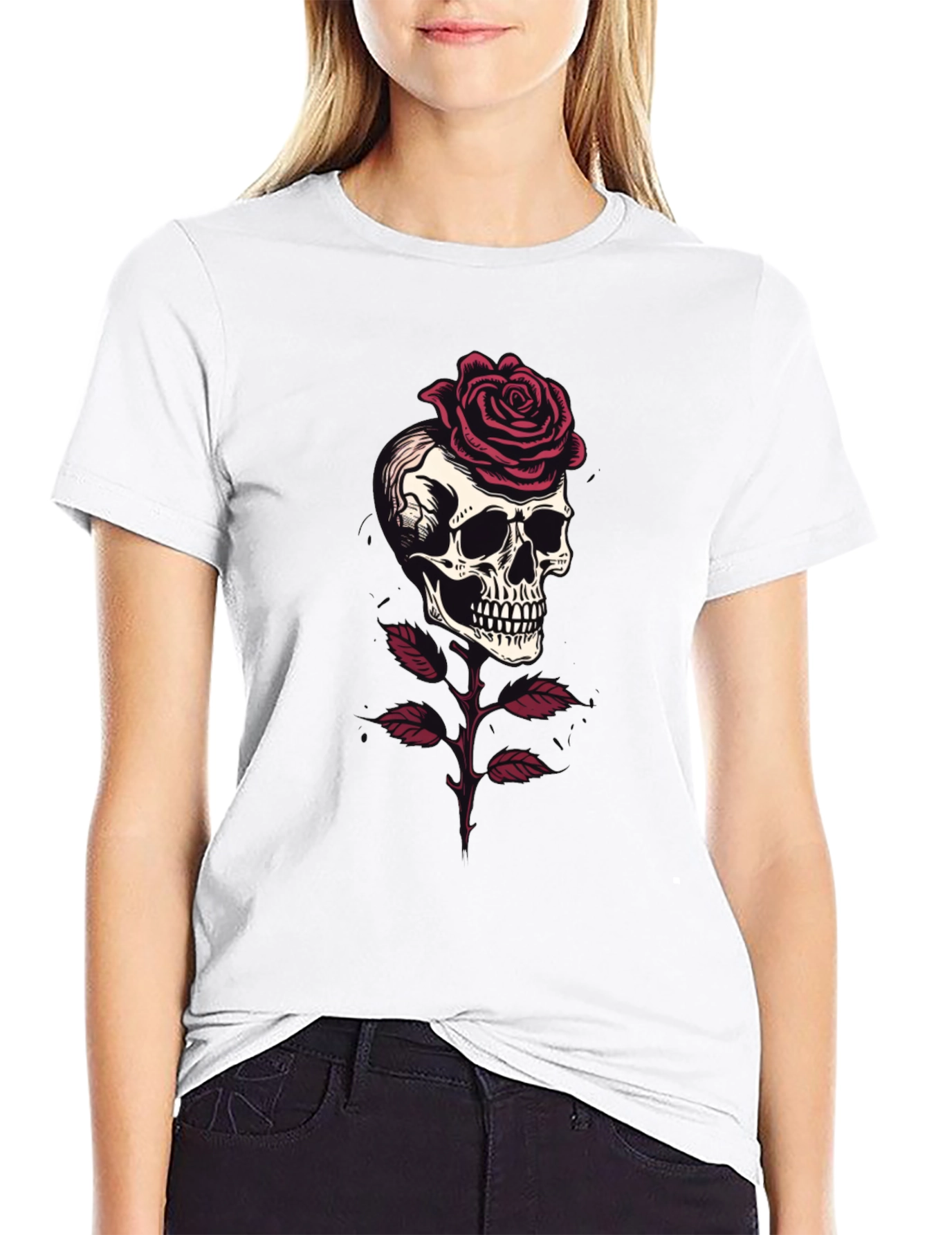 Skull & Rose Graphic Tee - Gothic Style