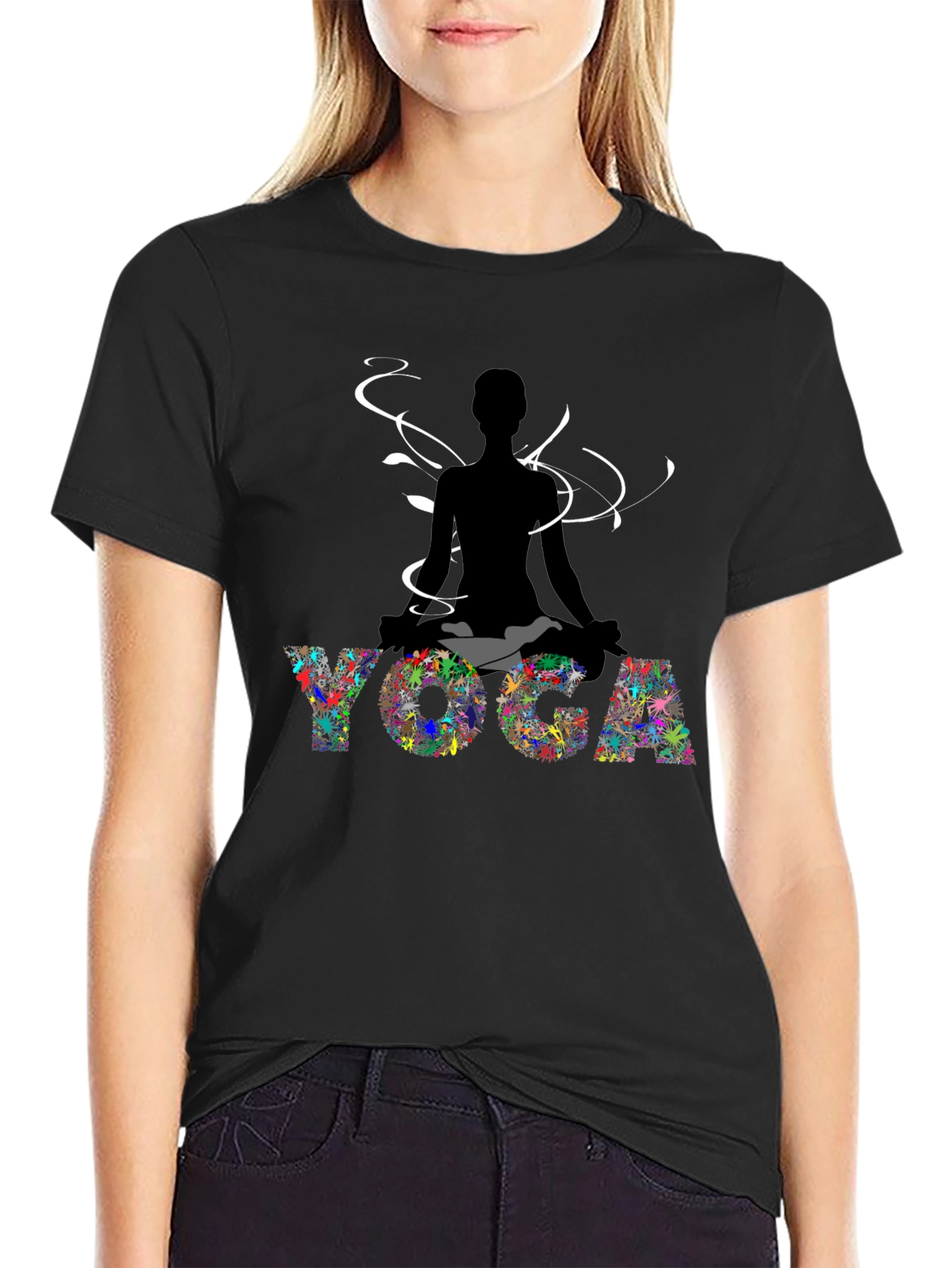 Yoga Silhouette Graphic T-Shirt - Black