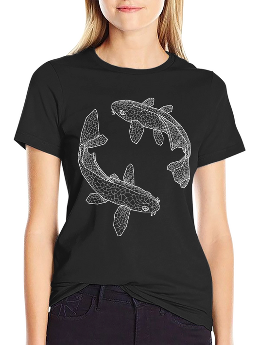 Koi Fish Yin Yang Graphic Tee - Black Cotton Blend
