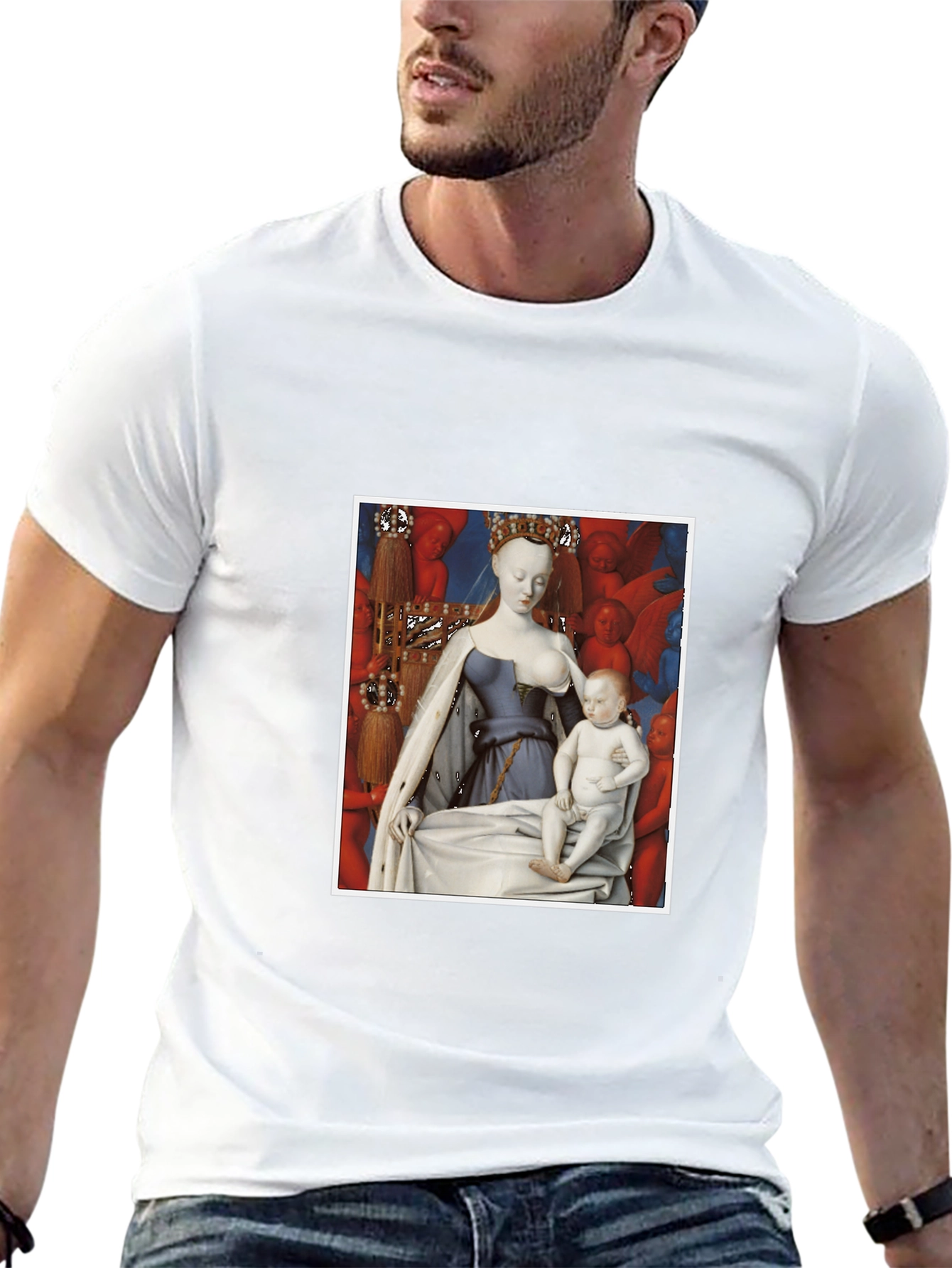 Artistic Graphic Tee: Madonna and Child Renaissance Style