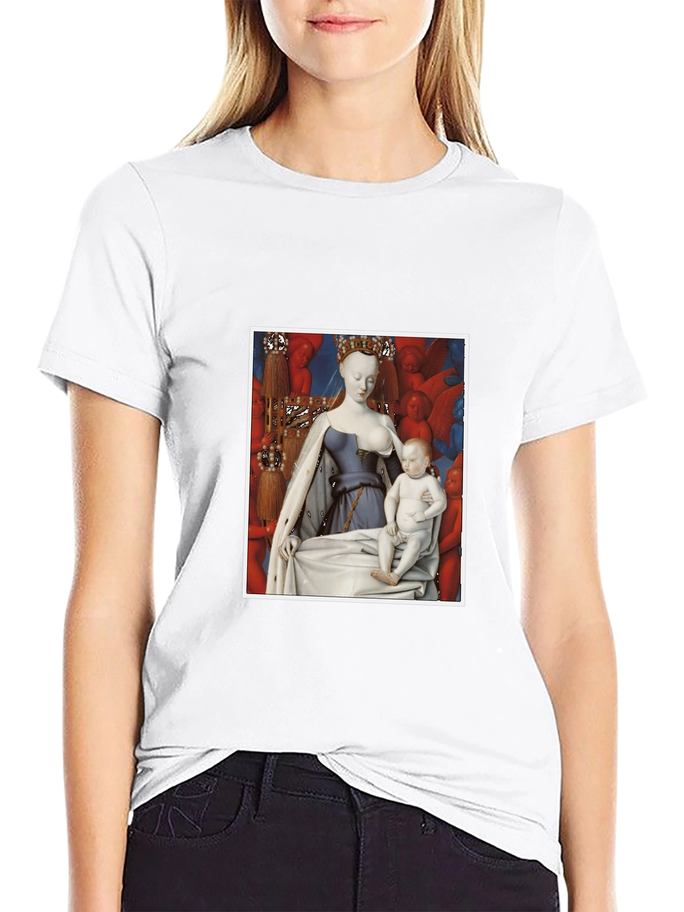 Artistic Graphic Tee: Madonna and Child Renaissance Style