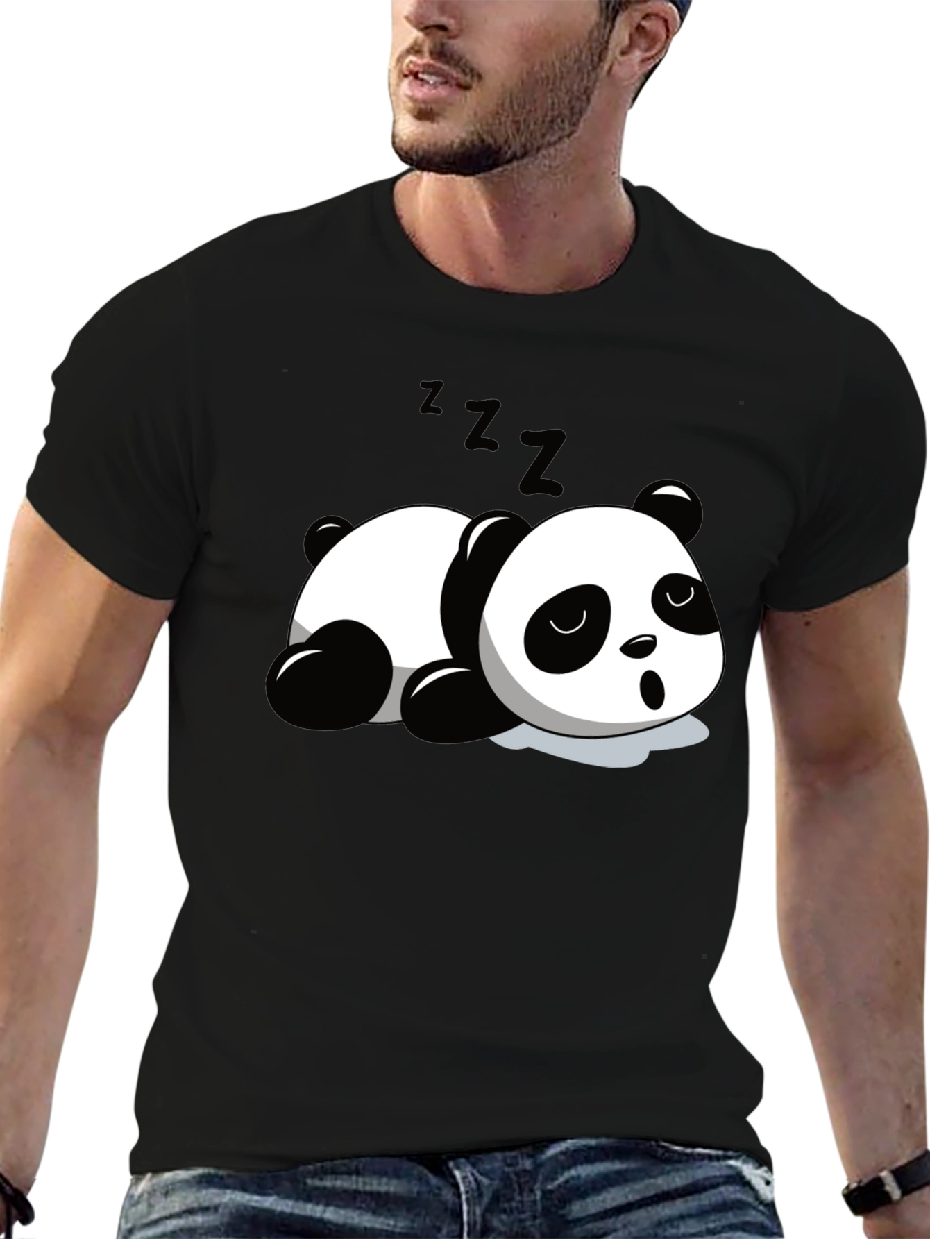 Cute Panda Sleeping Graphic T-Shirt - Black