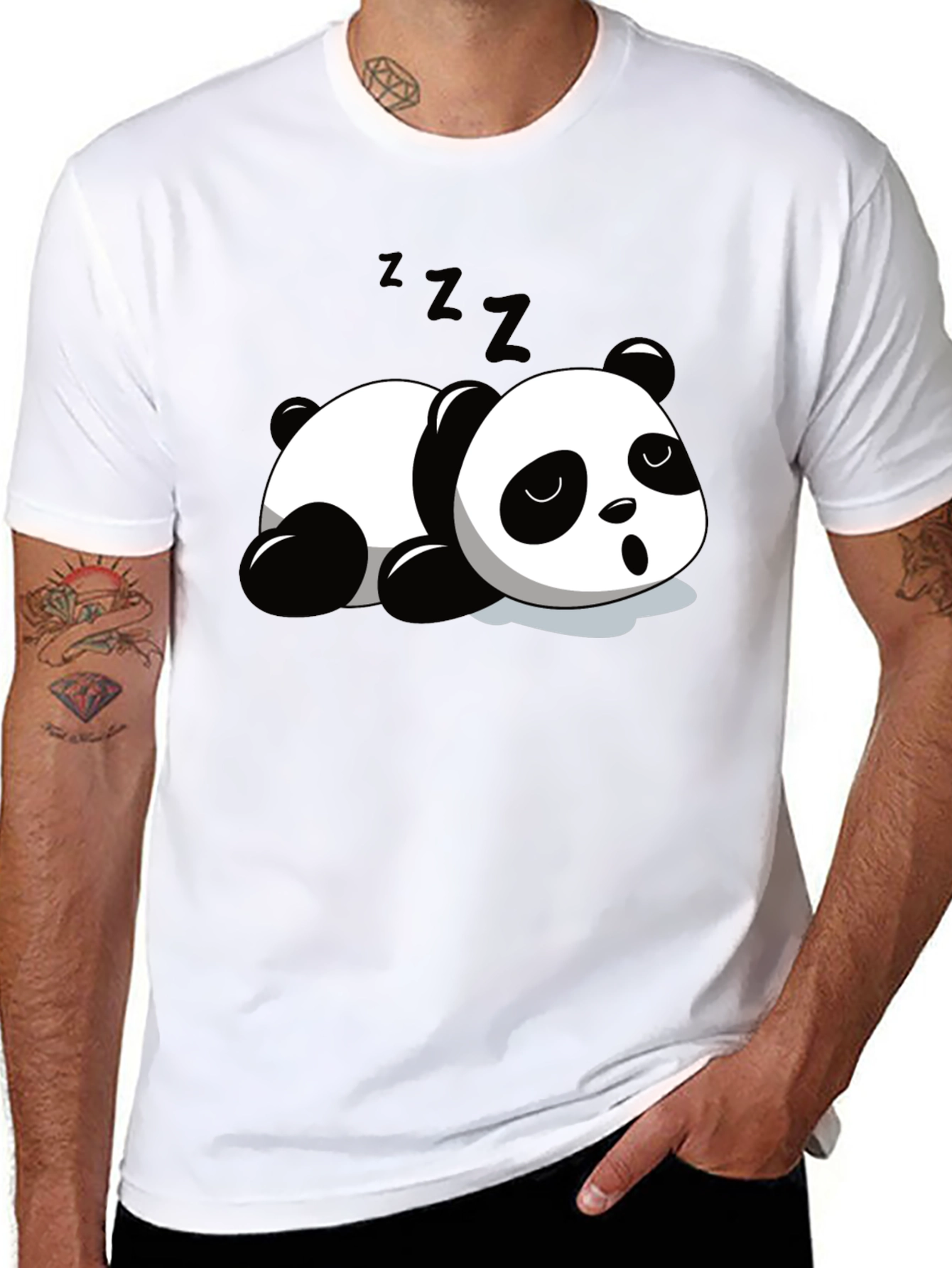 Cute Panda Sleeping Graphic T-Shirt - Black