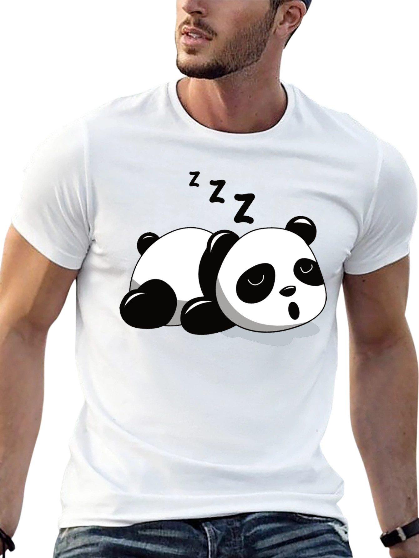 Cute Panda Sleeping Graphic T-Shirt - Black